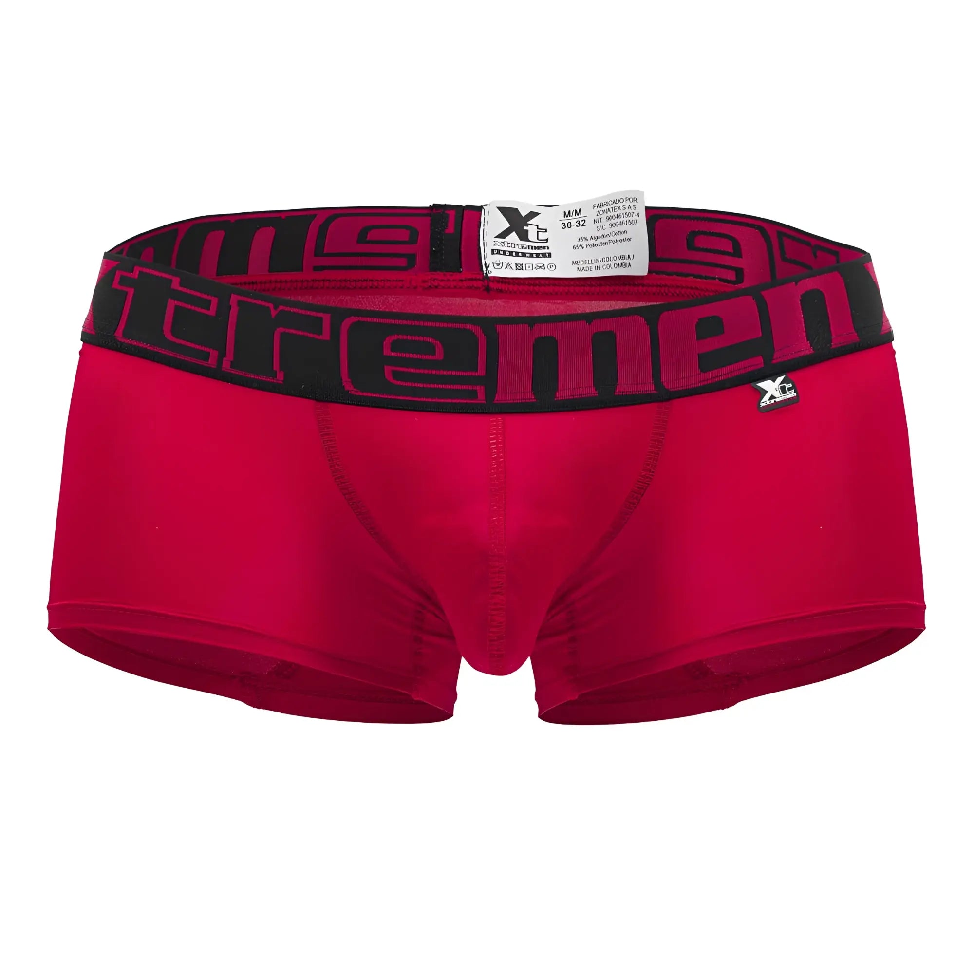 Red xtremen 91202 microfiber men’s briefs with black elastic waistband pink logo and xlc brand tag in cherry color