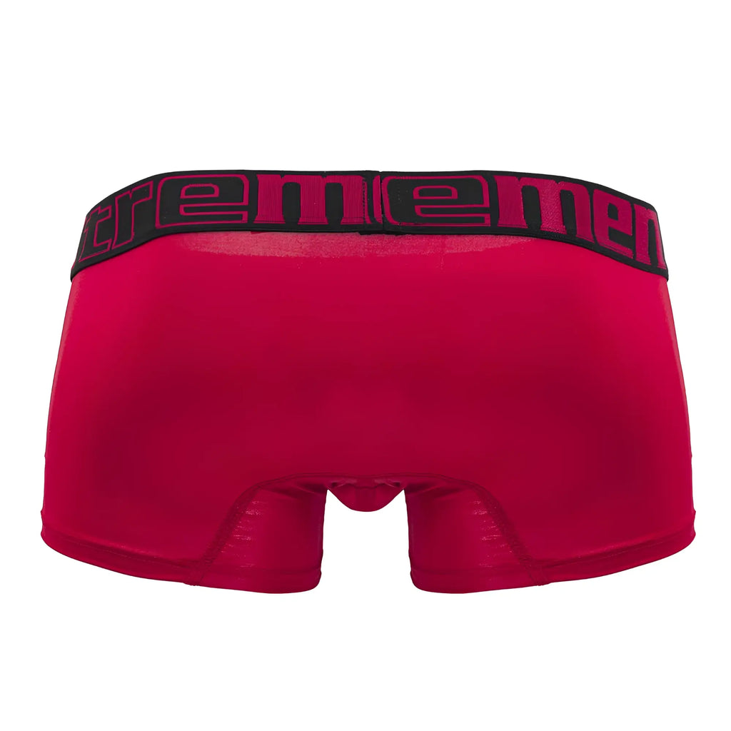 Xtremen 91202 microfiber trunks in cherry red with a black elastic waistband and supreme in pink lettering
