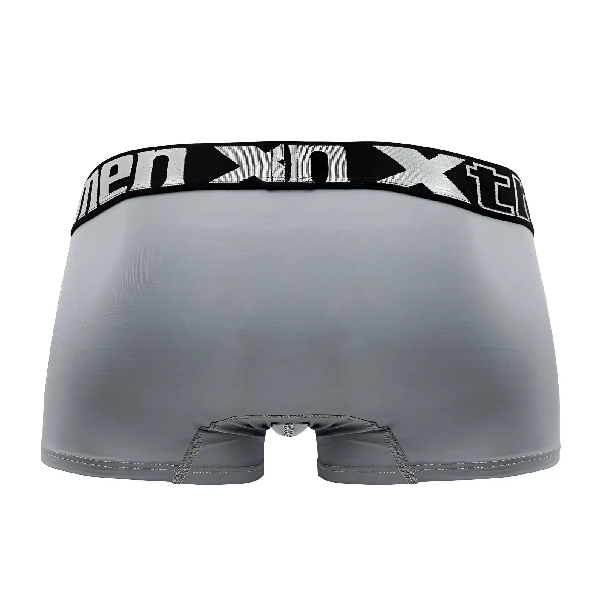 Gray xtremen 91202 microfiber men’s boxer briefs with black elastic waistband and white men xn branding