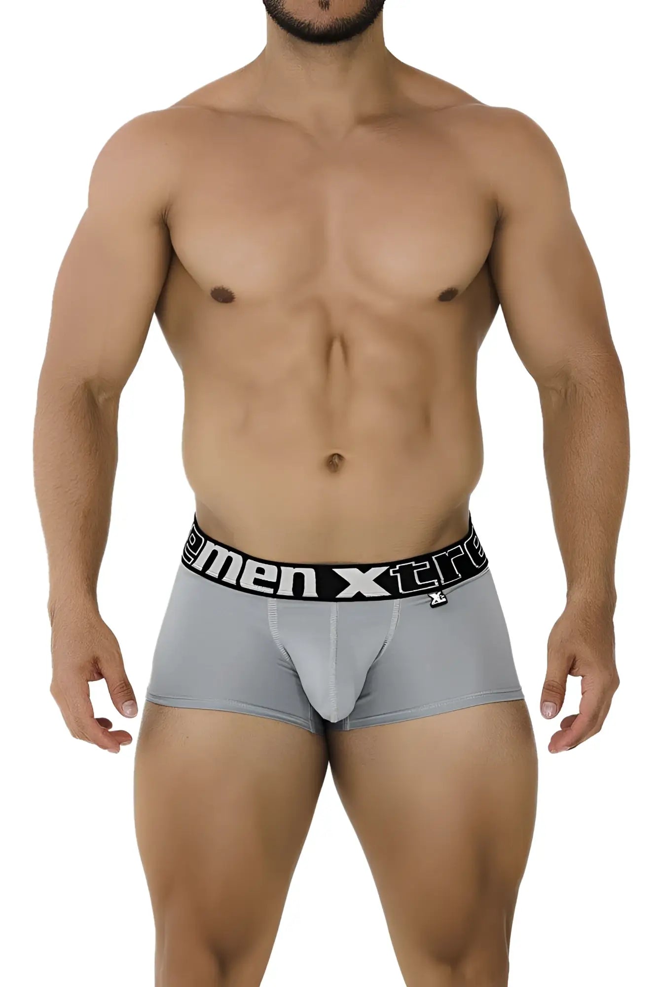 Gray xtremen 91202 microfiber boxer briefs with black waistband and white xtreme logo for comfortable wear