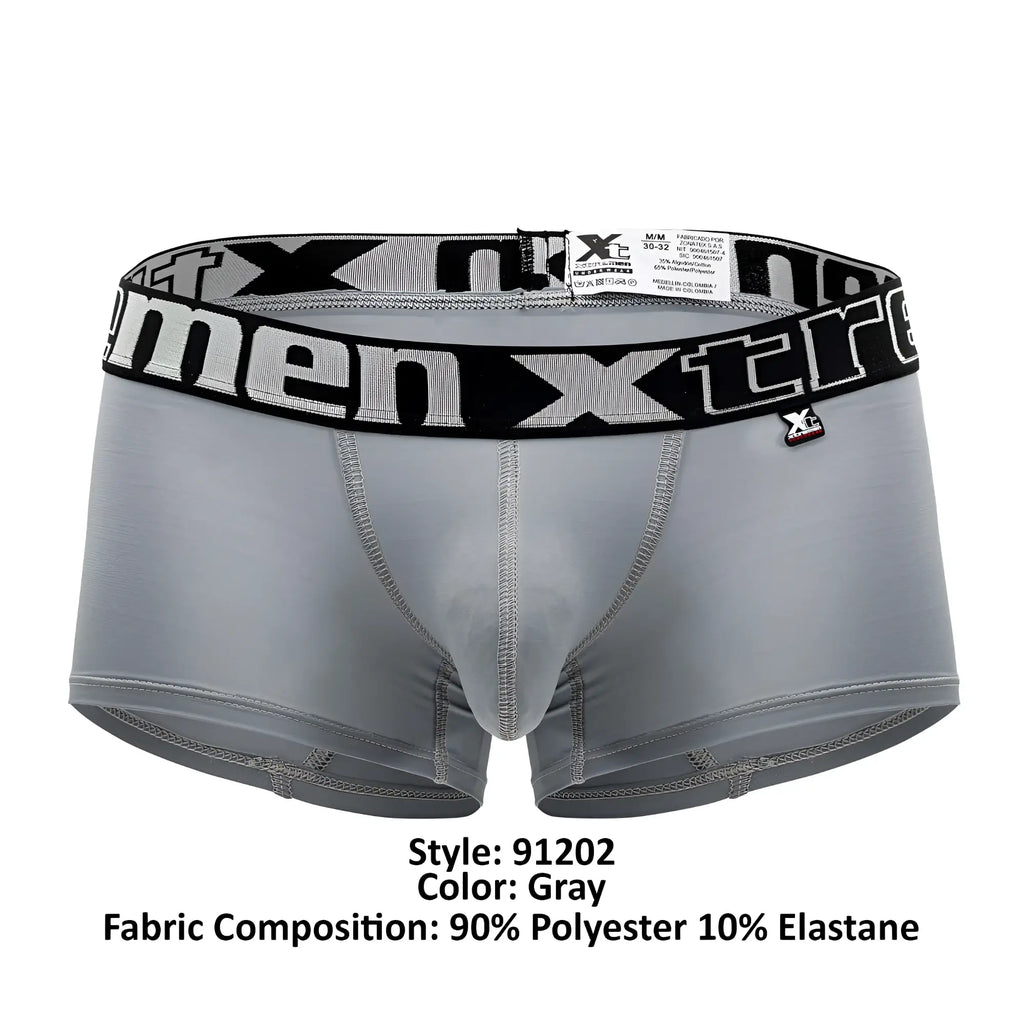 Gray xtremen 91202 microfiber trunks with black and white patterned waistband made of 90 polyester 10 elastane