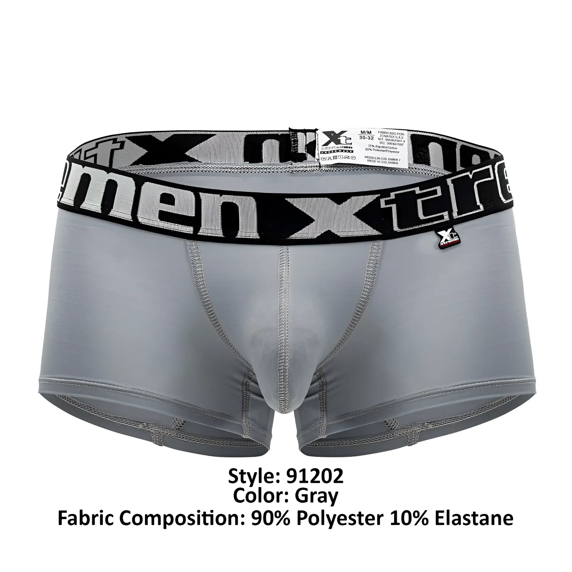 Gray xtremen 91202 microfiber trunks with black and white patterned waistband made of 90 polyester 10 elastane