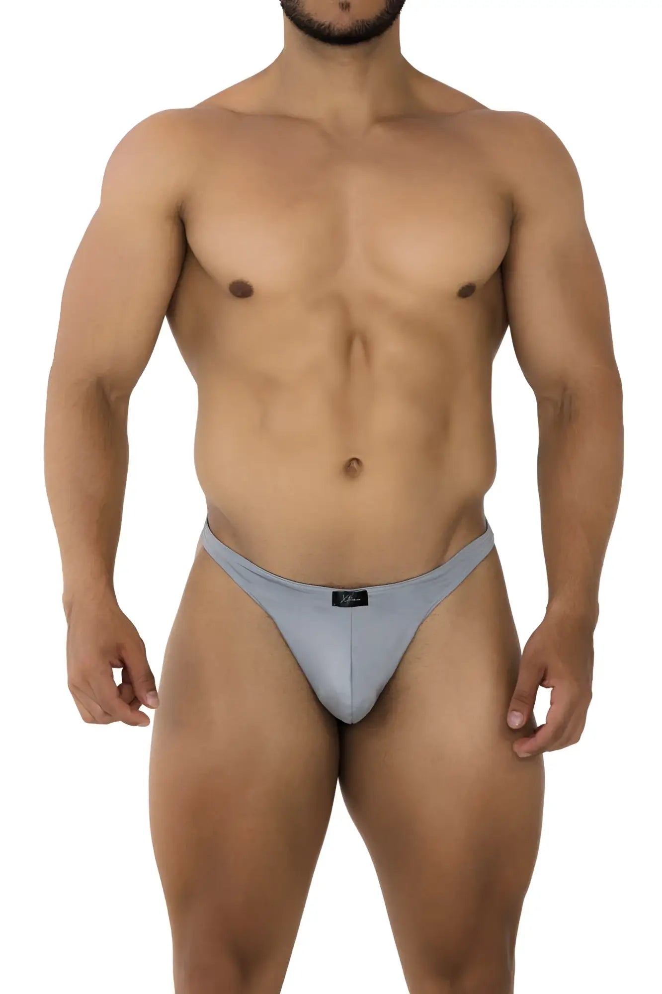 Gray xtremen 91203 microfiber athletic briefs with sleek form-fitting design and small black brand tag at waistband