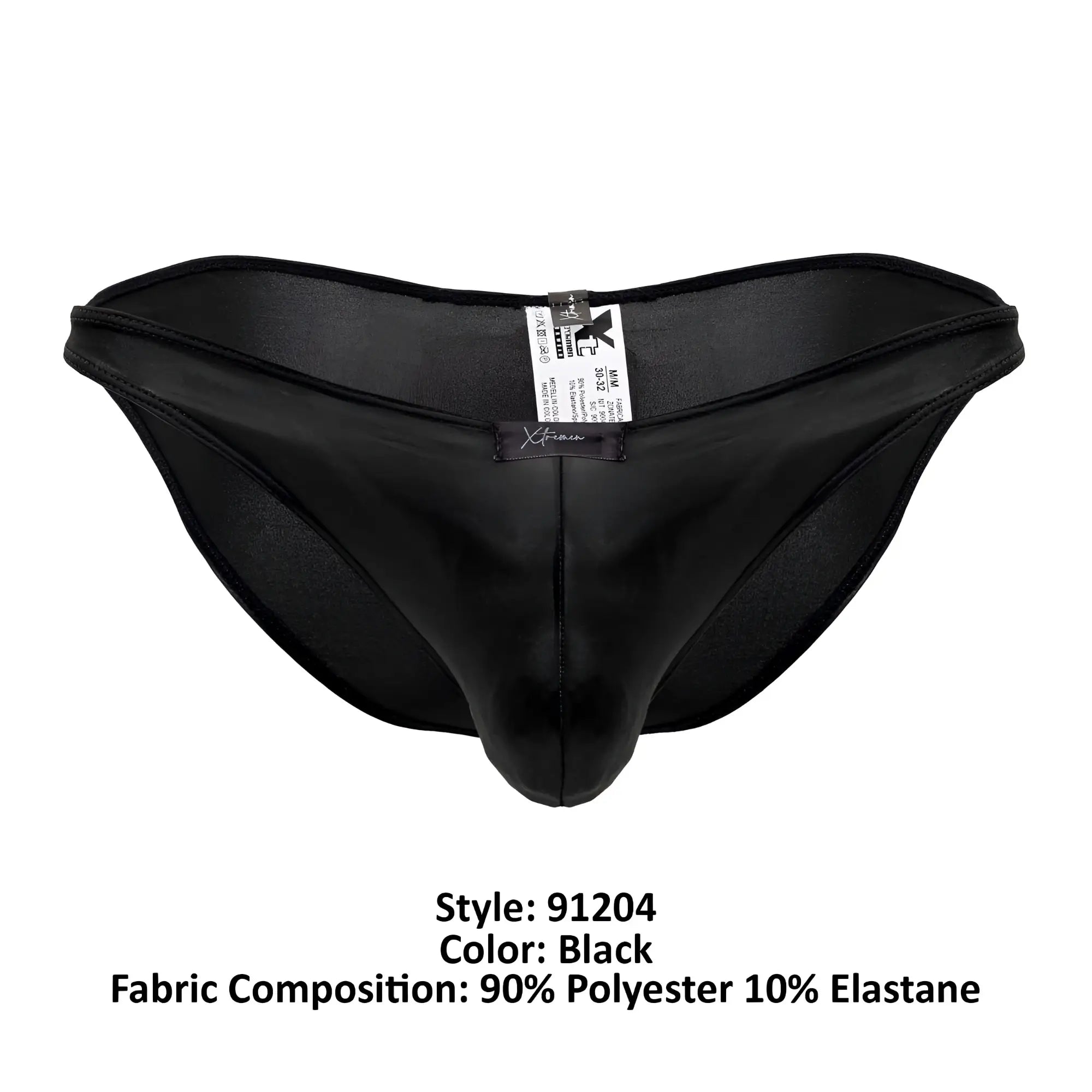 Xtremen 91204 microfiber bikini black men’s briefs with central seam made of 90 percent polyester and 10 percent elastane