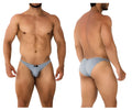 Light gray xtremen 91204 microfiber bikini briefs with smooth fabric finish and small black logo on front