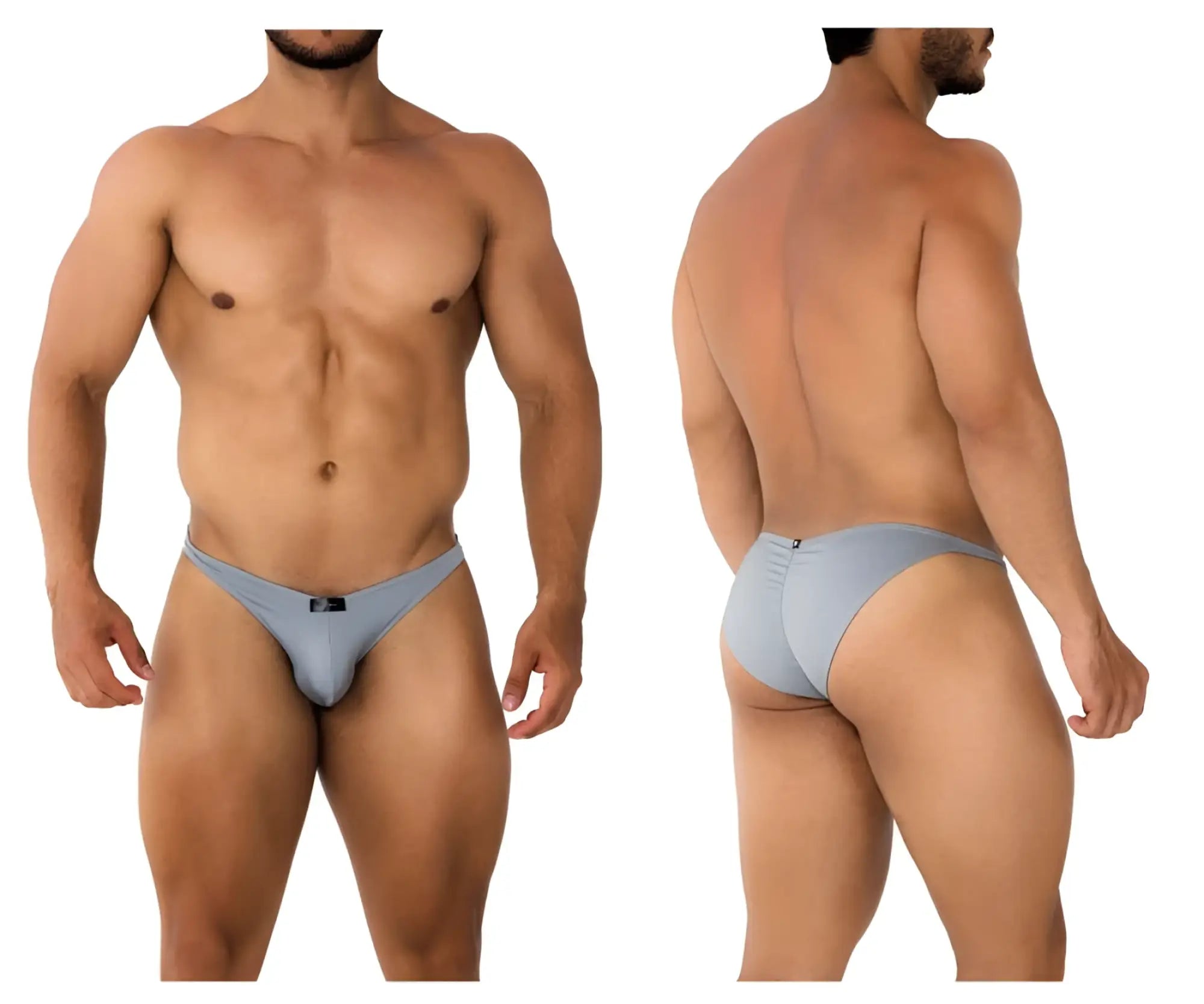 Light gray xtremen 91204 microfiber bikini briefs with smooth fabric finish and small black logo on front