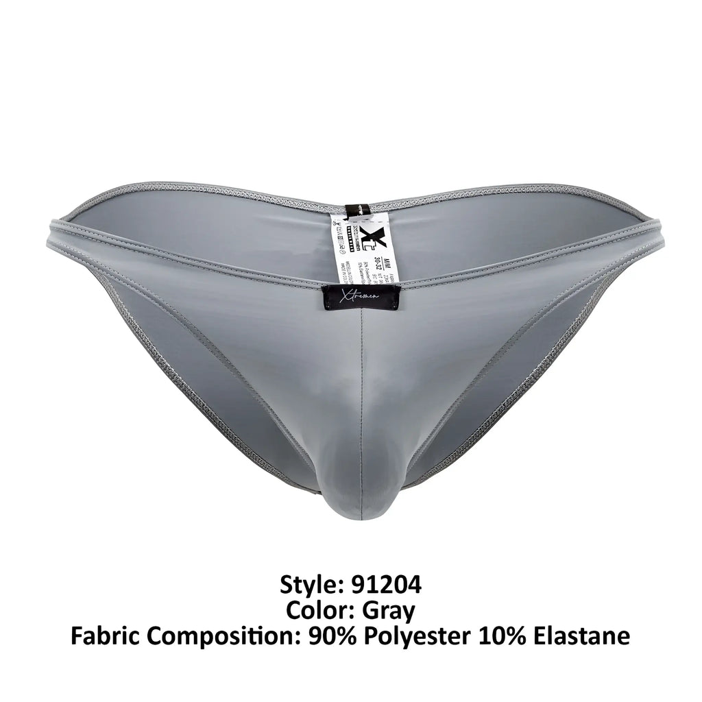 Xtremen 91204 microfiber bikini gray men’s briefs in 90% polyester 10% elastane with sleek form-fitting design and visible stitching