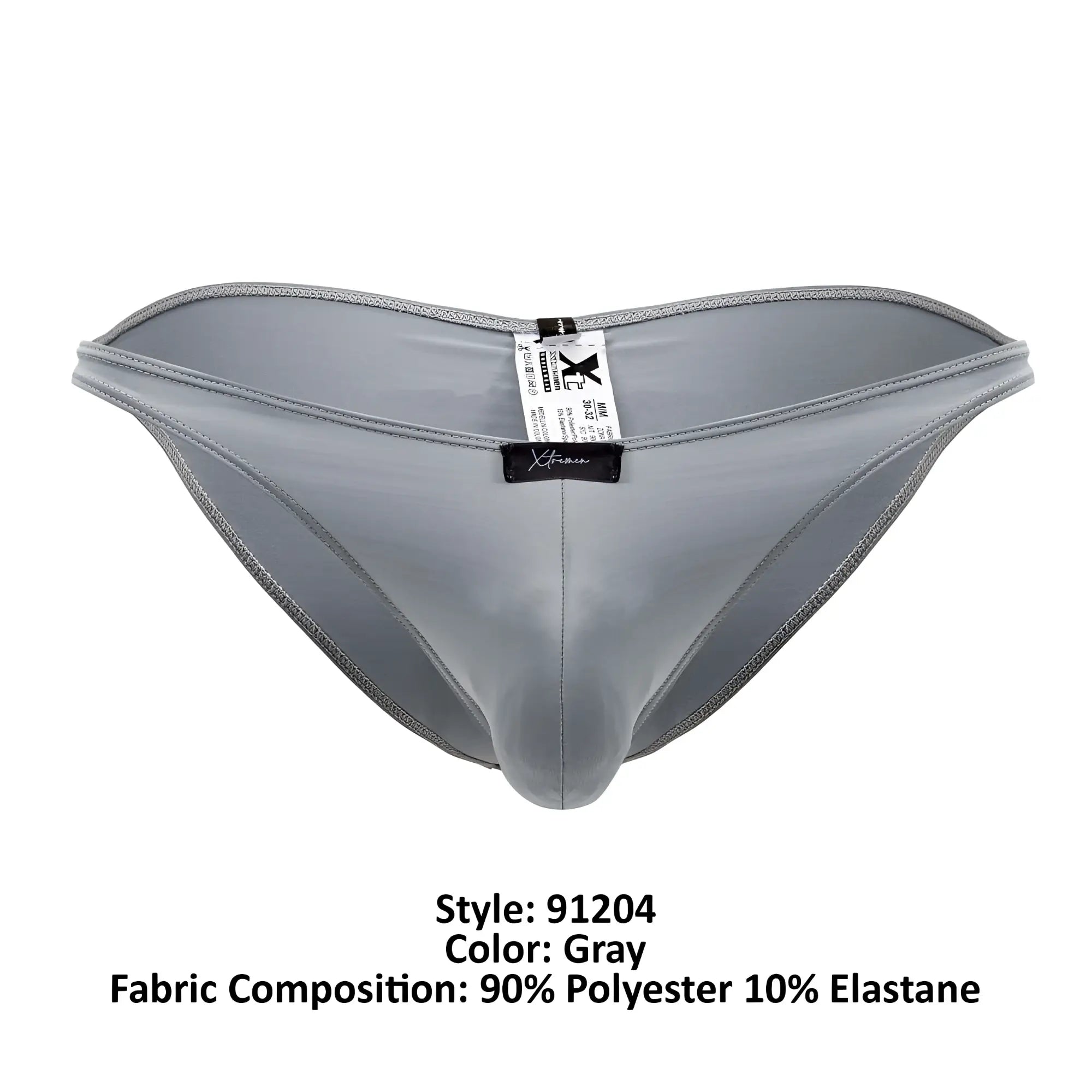 Xtremen 91204 microfiber bikini gray men’s briefs in 90% polyester 10% elastane with sleek form-fitting design and visible stitching