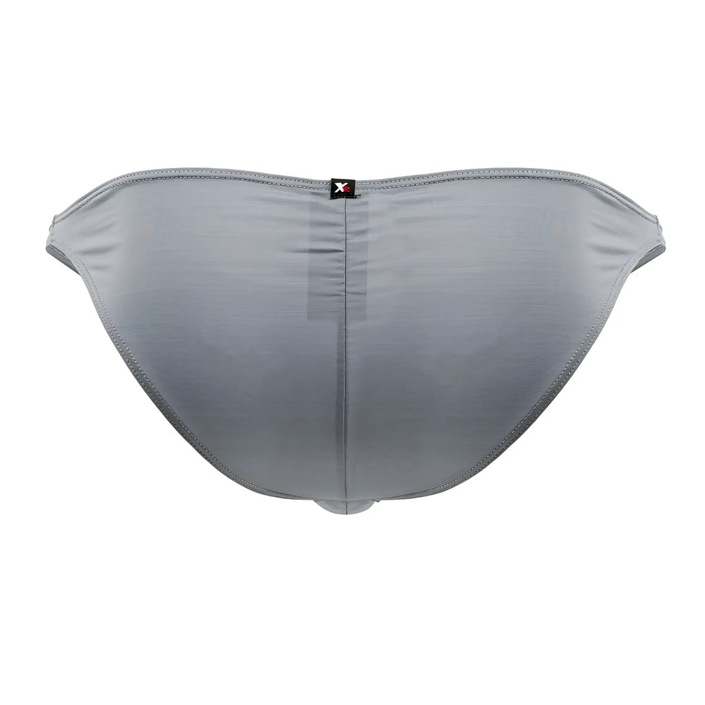 Gray xtremen 91204 microfiber bikini briefs showing back with sleek fit subtle texture and small black logo tag