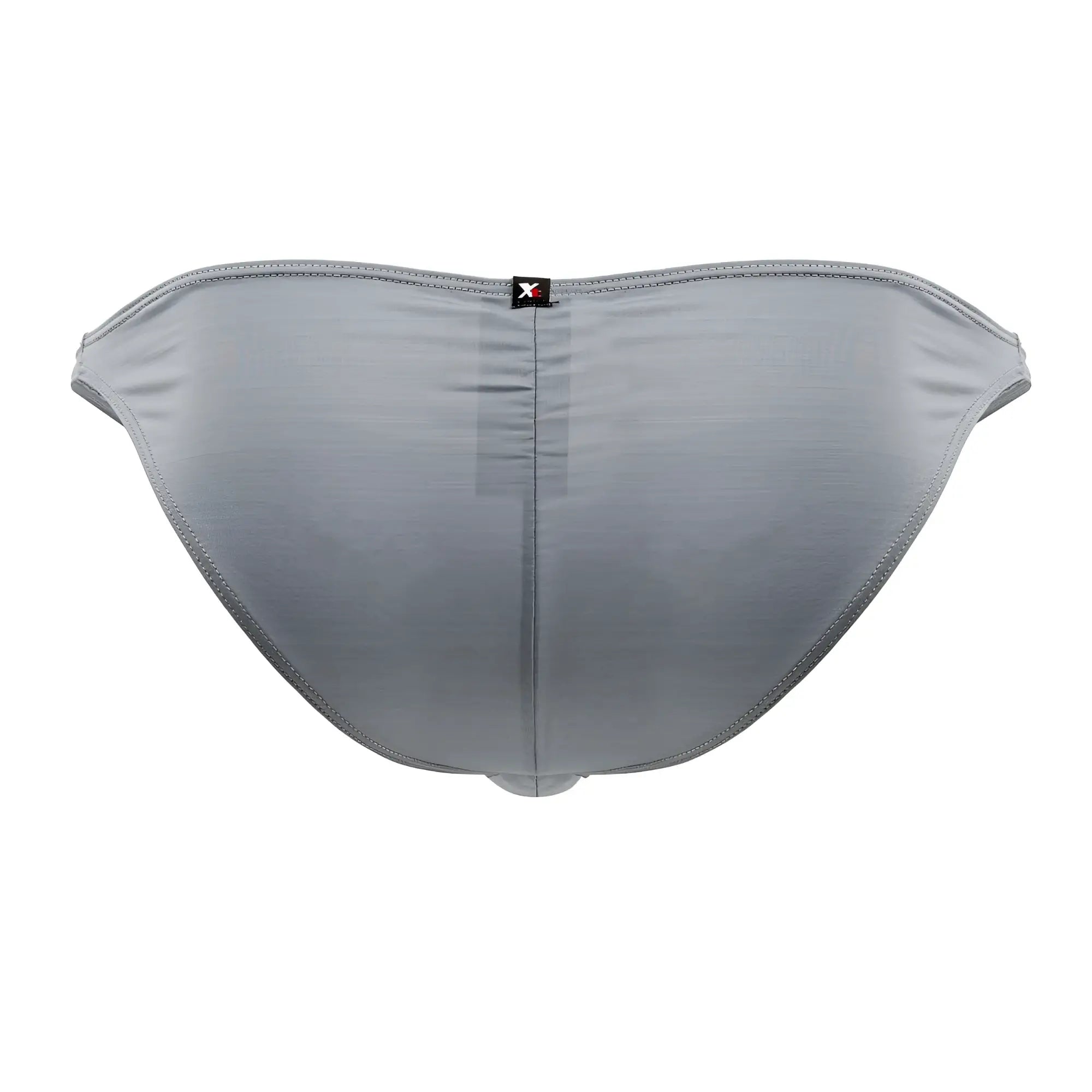 Gray xtremen 91204 microfiber bikini briefs showing back with sleek fit subtle texture and small black logo tag