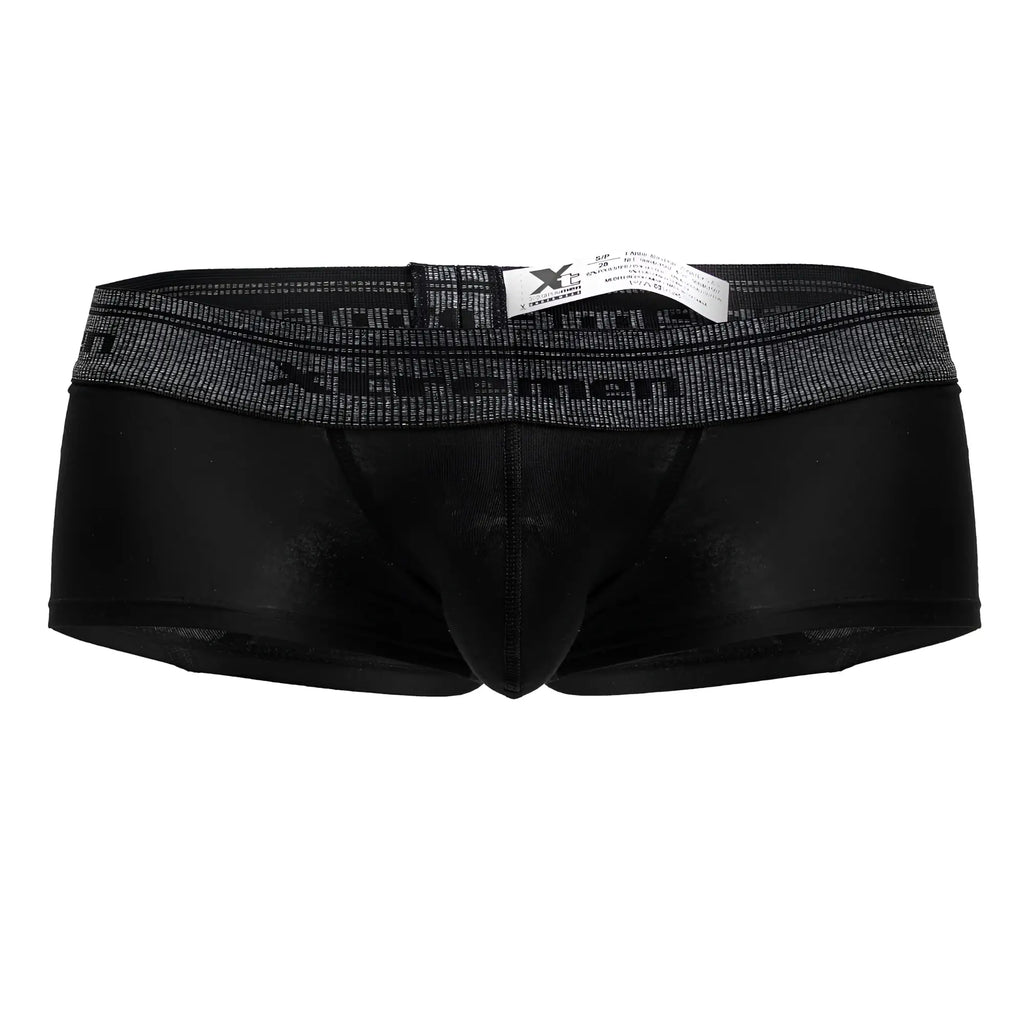 Black xtremen 91205b cotton blend trunks with textured dark gray waistband and black x men logo
