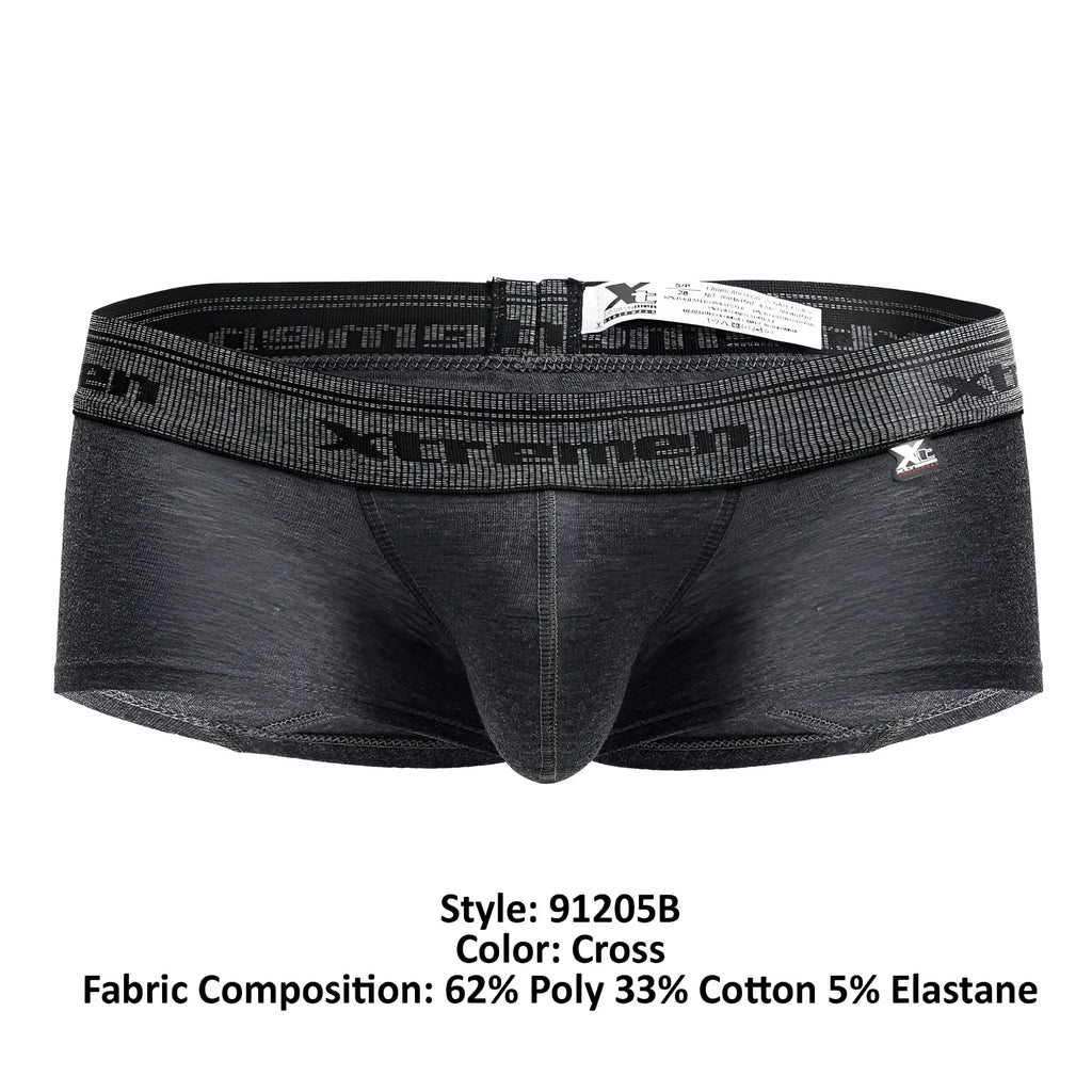Black heathered xtreme mens briefs with textured waistband and elasticized fit in cotton blend trunks color cross