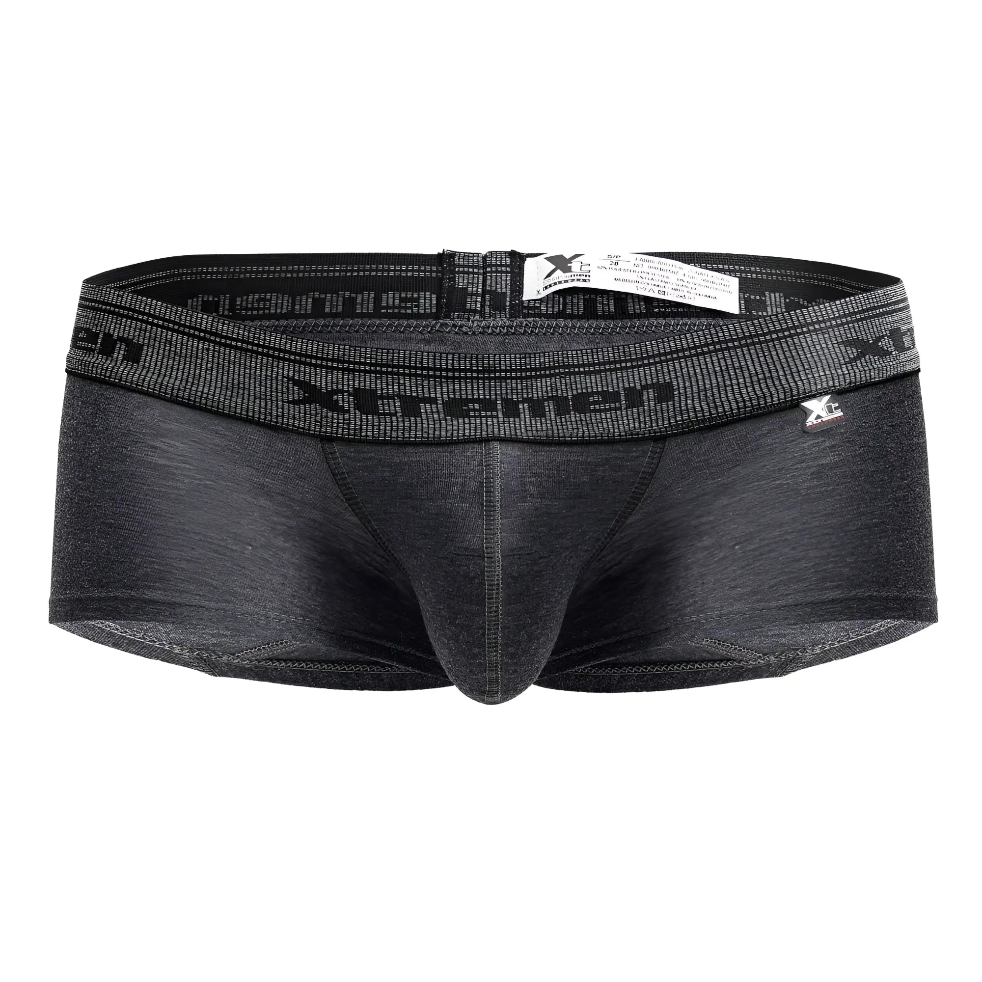 Black heathered xtreme men’s briefs with textured waistband and subtle branding in cotton blend fabric