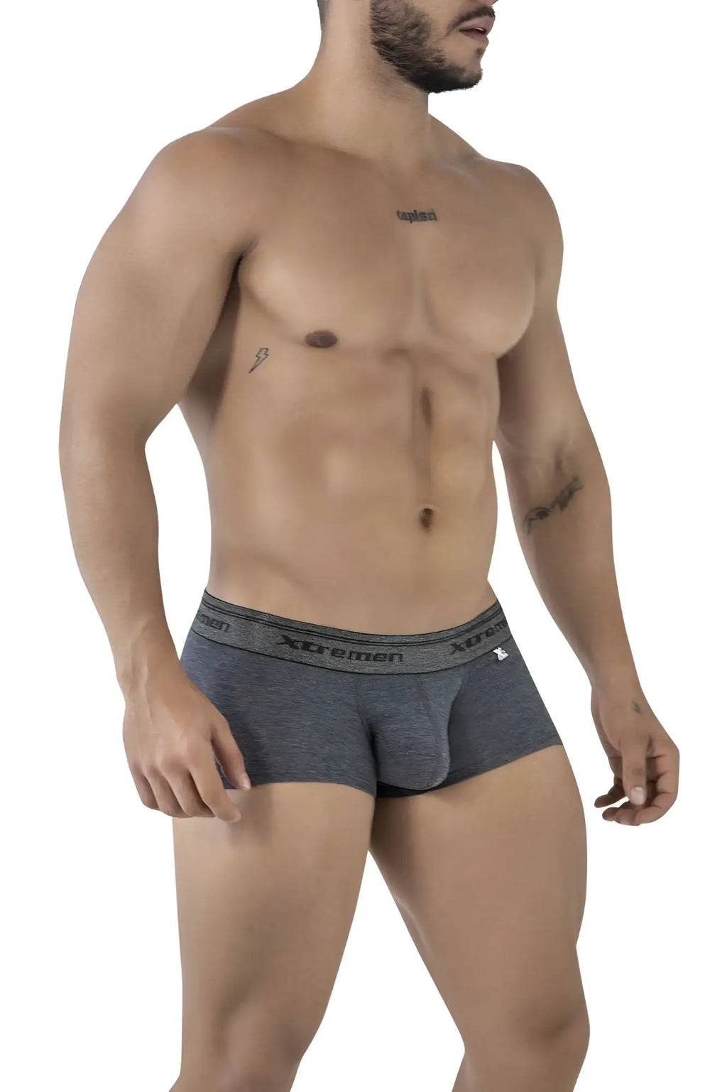 Gray heathered xtremen 91205b cotton blend men’s briefs with black elastic waistband and brand logo
