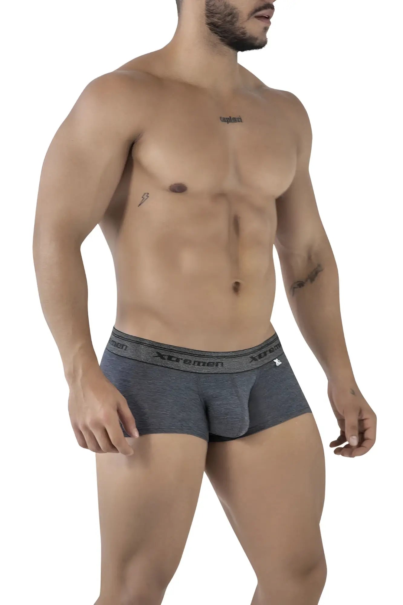 Gray heathered xtremen 91205b cotton blend men’s briefs with black elastic waistband and brand logo