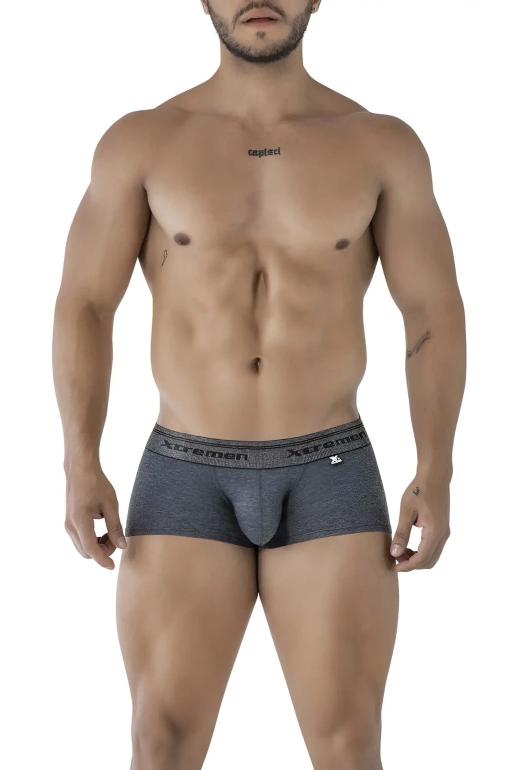 Gray heathered men’s cotton blend boxer briefs xtremen 91205b with contoured pouch and branded waistband