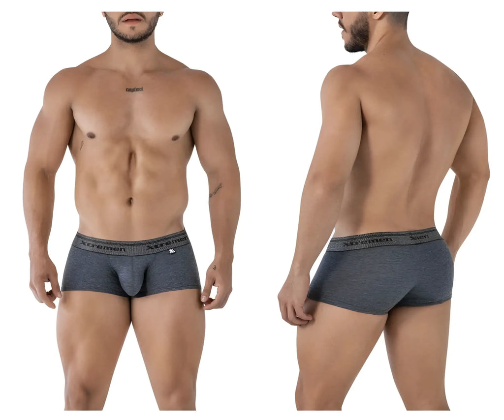 Gray heathered cotton blend briefs with a subtle elastic waistband and xtremen logo on the side in color cross design