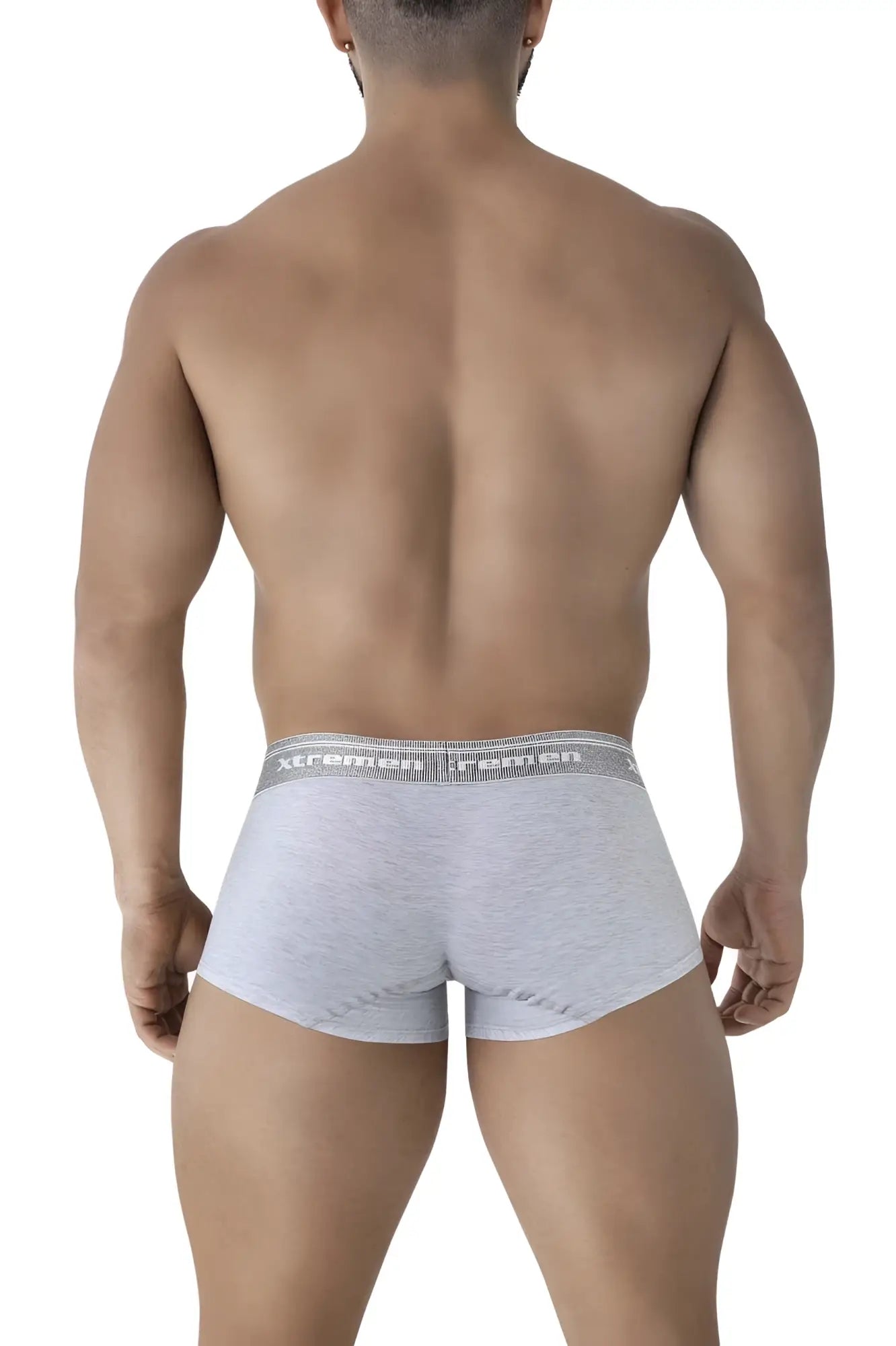 Gray heathered cotton blend briefs with gray elastic waistband featuring xtreme men logo in jasper gray color