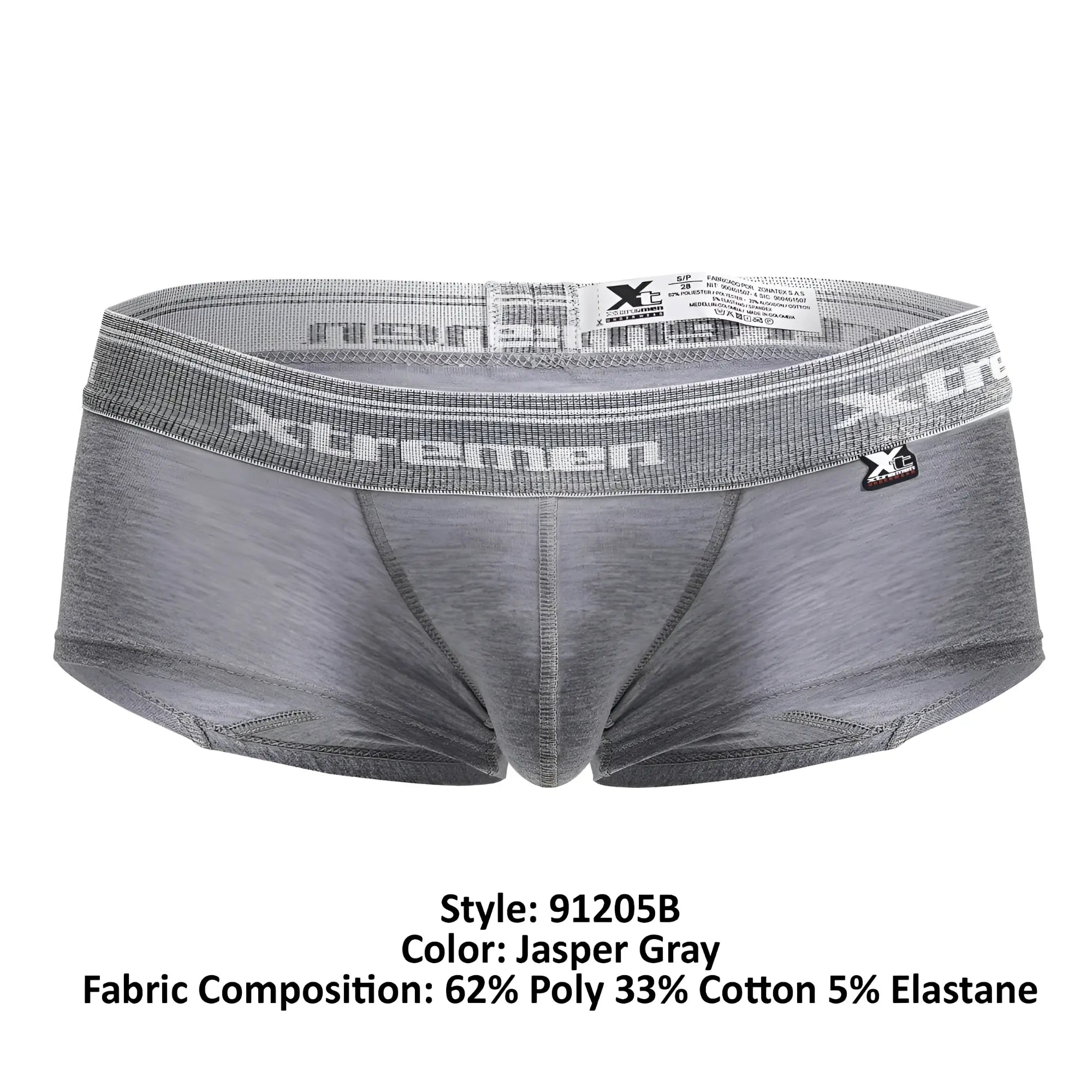 Gray jasper xtremen 91205b cotton blend men’s briefs with textured waistband featuring xtremen logo and brand tag