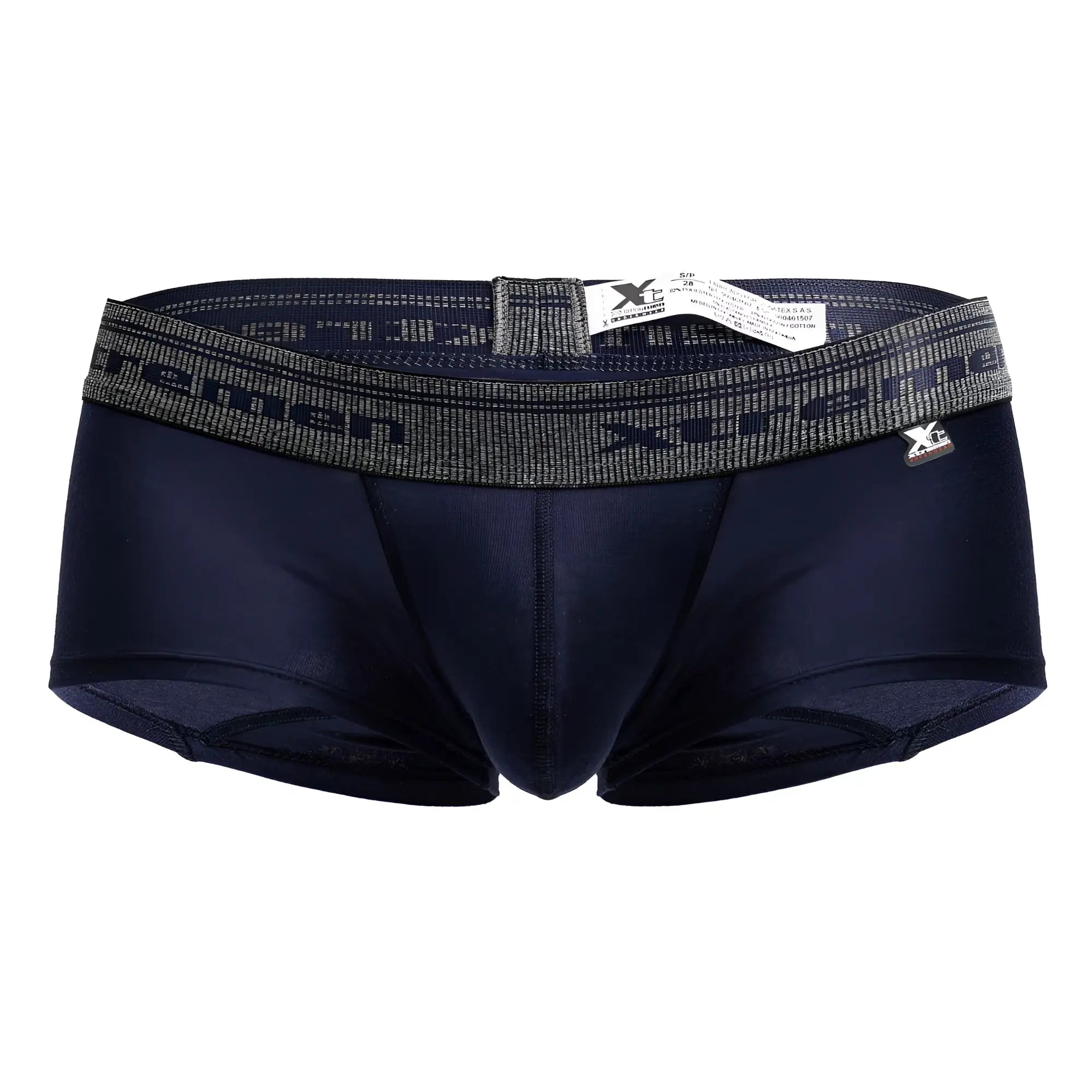 Navy blue xtremen 91205b cotton blend men’s briefs with gray elastic waistband featuring xcemen logo and brand name
