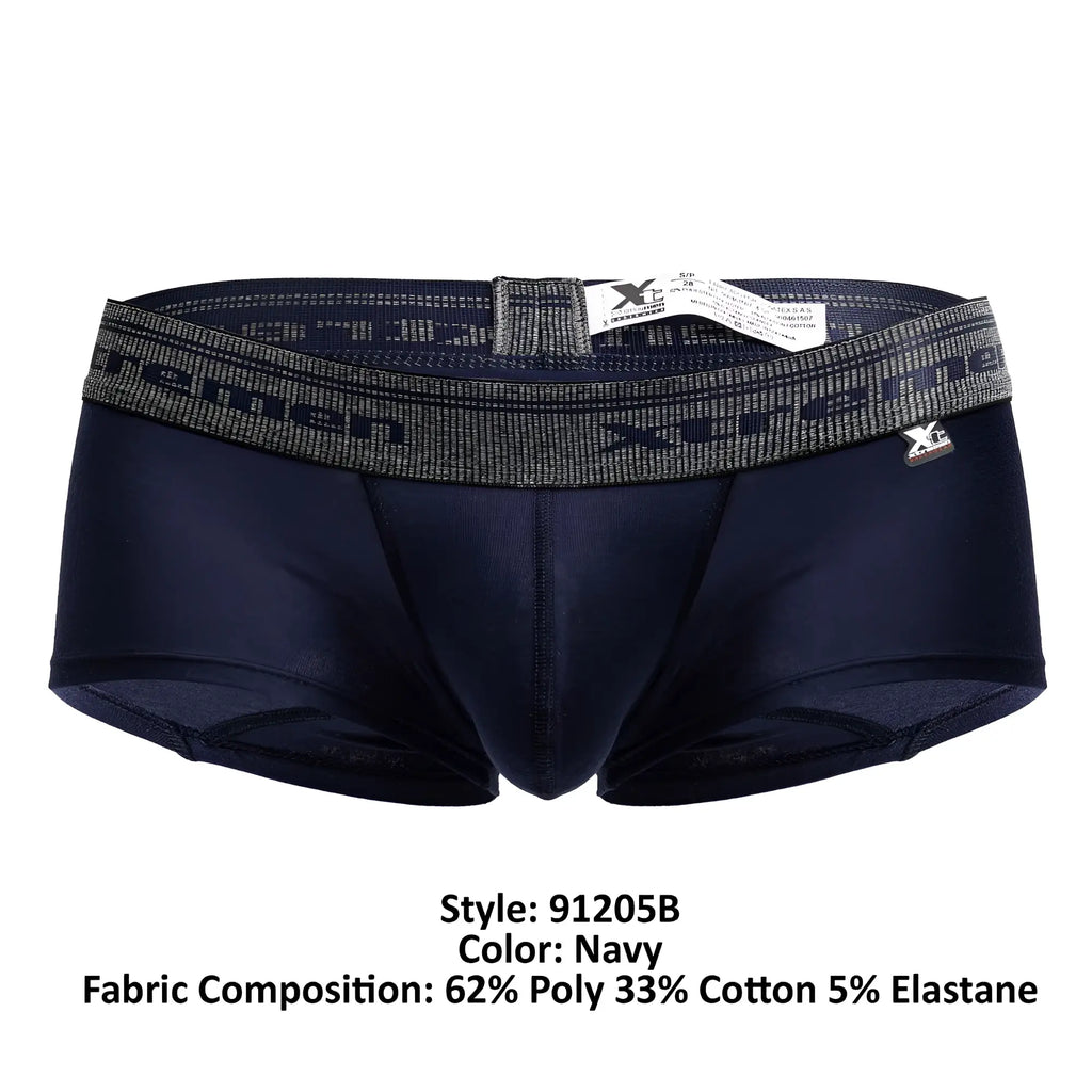 Navy blue xtremen 91205b cotton blend men’s briefs with gray elastic waistband featuring xcemen logo and text