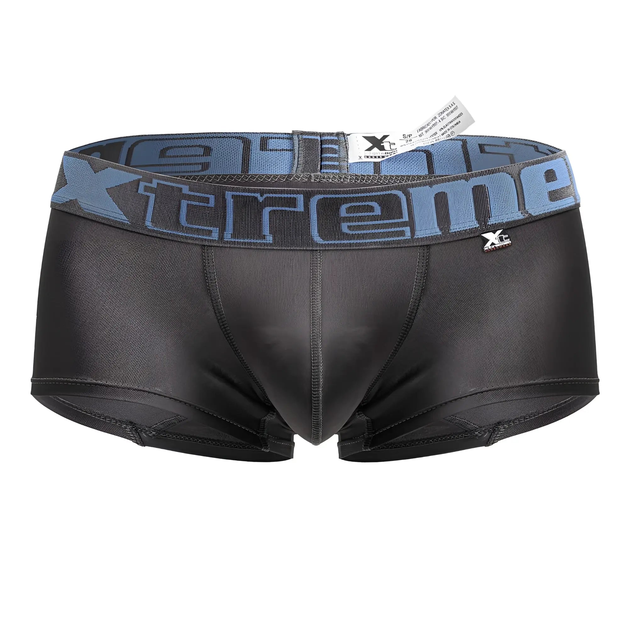 Black men’s gray microfiber trunks with blue and gray xtreme branded waistband Xtremen 91206B