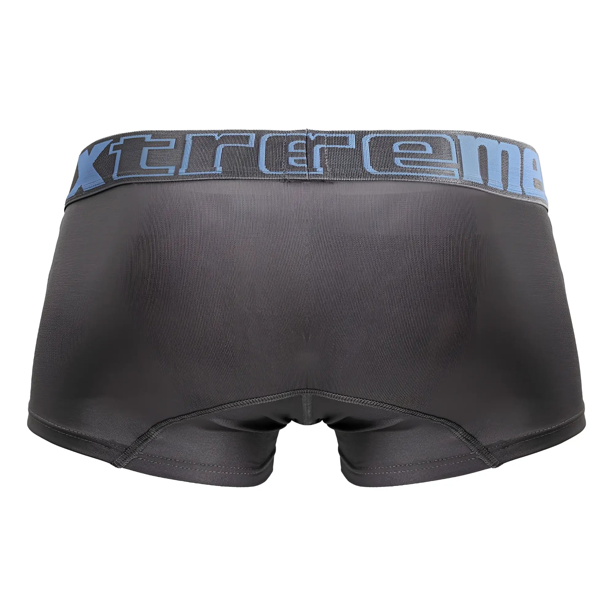 Black men’s microfiber briefs in gray with a gray waistband featuring blue xtreme lettering model 91206b