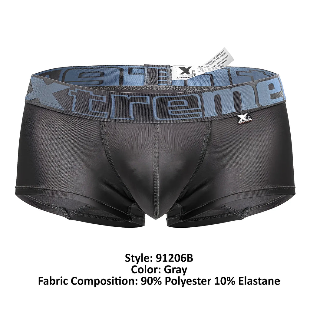 Xtremen 91206b gray microfiber men’s boxer briefs with textured stretchy fabric and branded xtreme waistband
