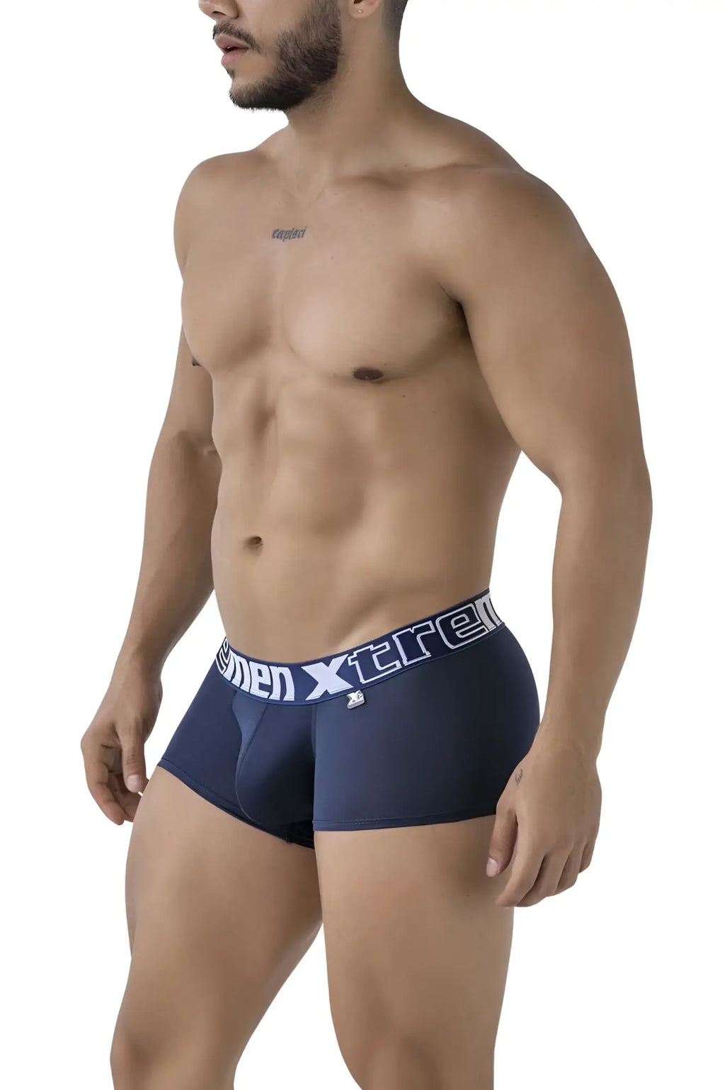 Navy xtremen 91206b microfiber men’s boxer briefs with white xtreme branding on the waistband front view