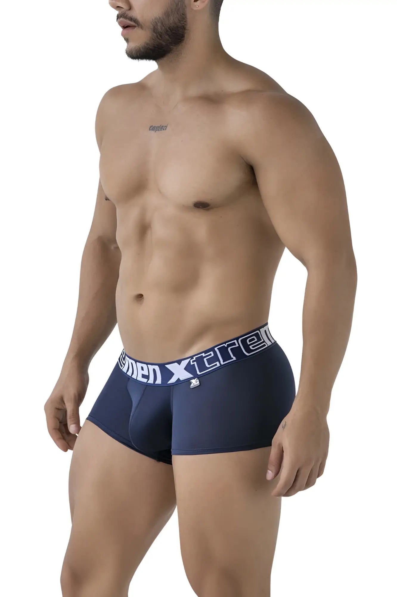 Navy xtremen 91206b microfiber men’s boxer briefs with white xtreme branding on the waistband front view