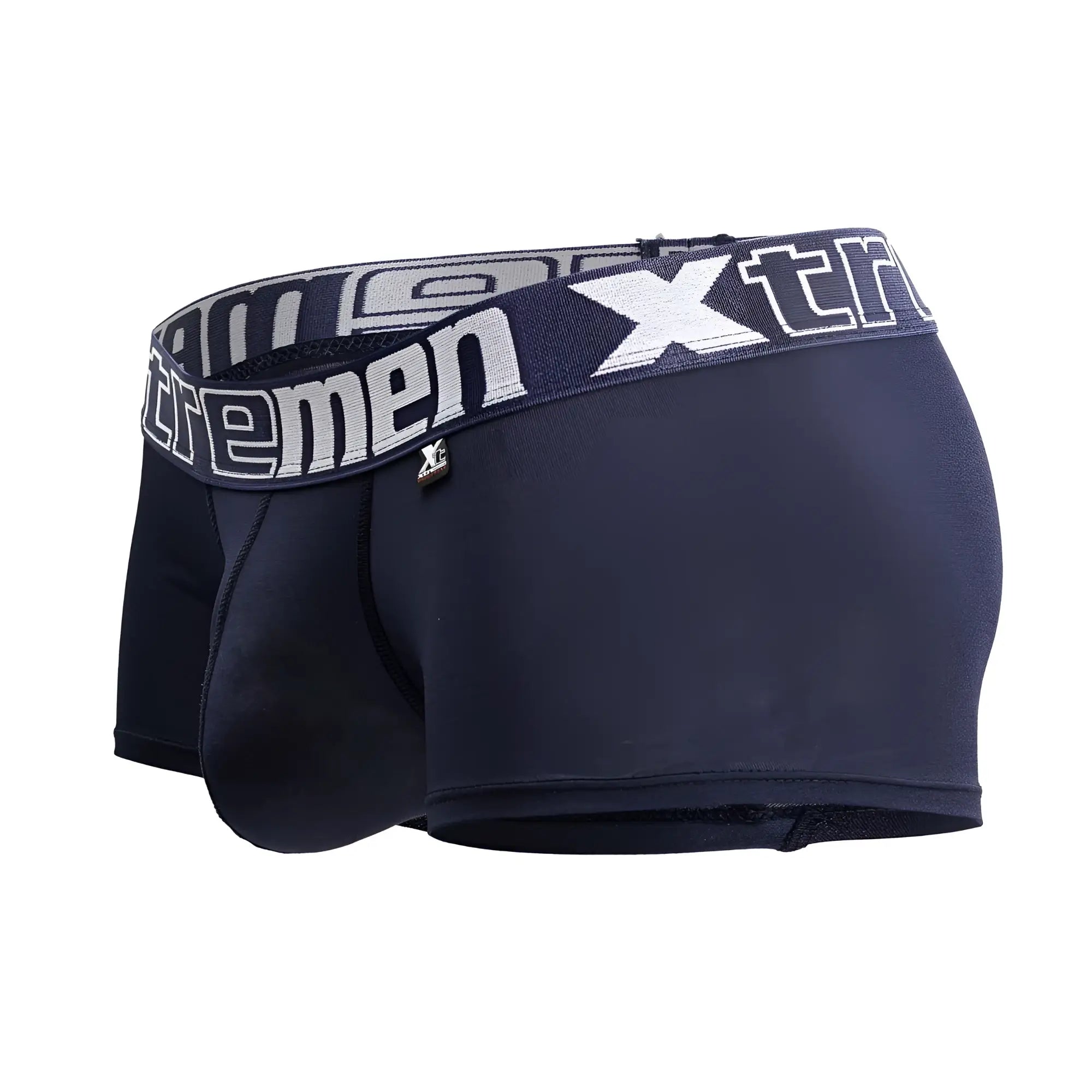 Navy blue xtremen 91206b microfiber men’s boxer briefs with white and gray logo waistband front view