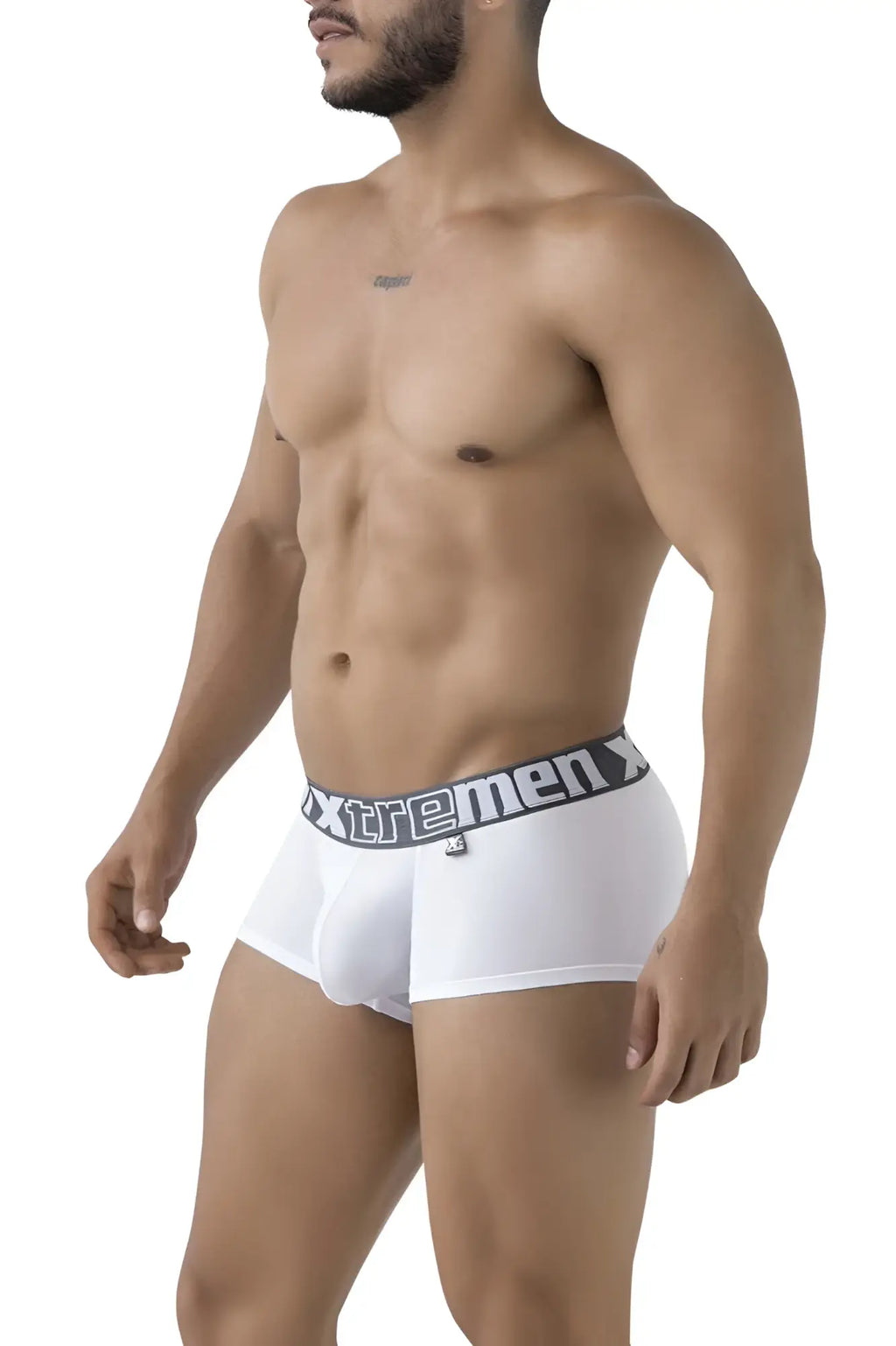 White xtremen 91206b microfiber trunks men’s briefs with black elastic waistband and xtrememen logo