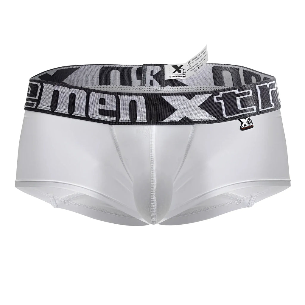 White xtremen 91206b microfiber trunks with gray and black xtreme logo elastic waistband for men
