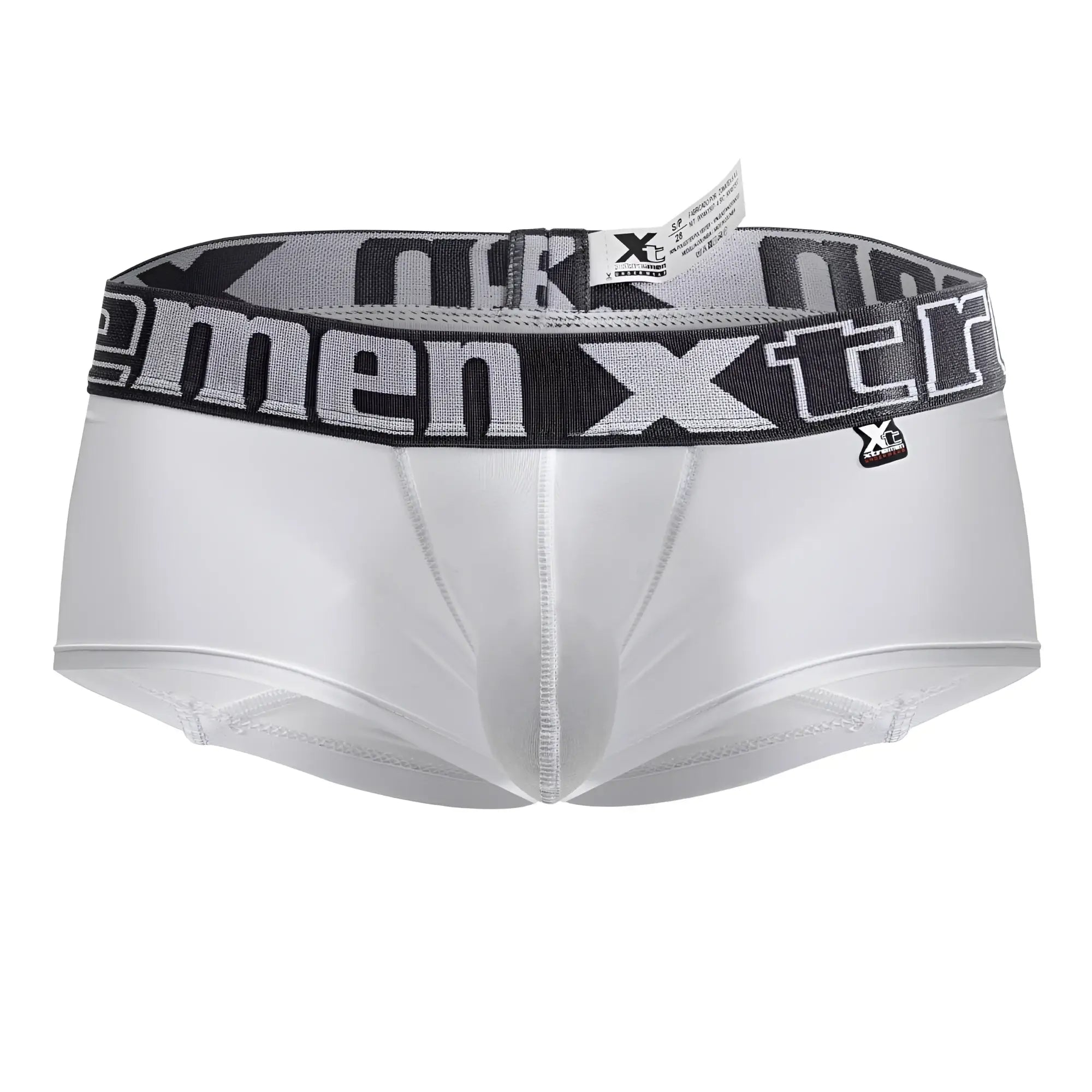 White xtremen 91206b microfiber trunks with gray and black xtreme logo elastic waistband for men