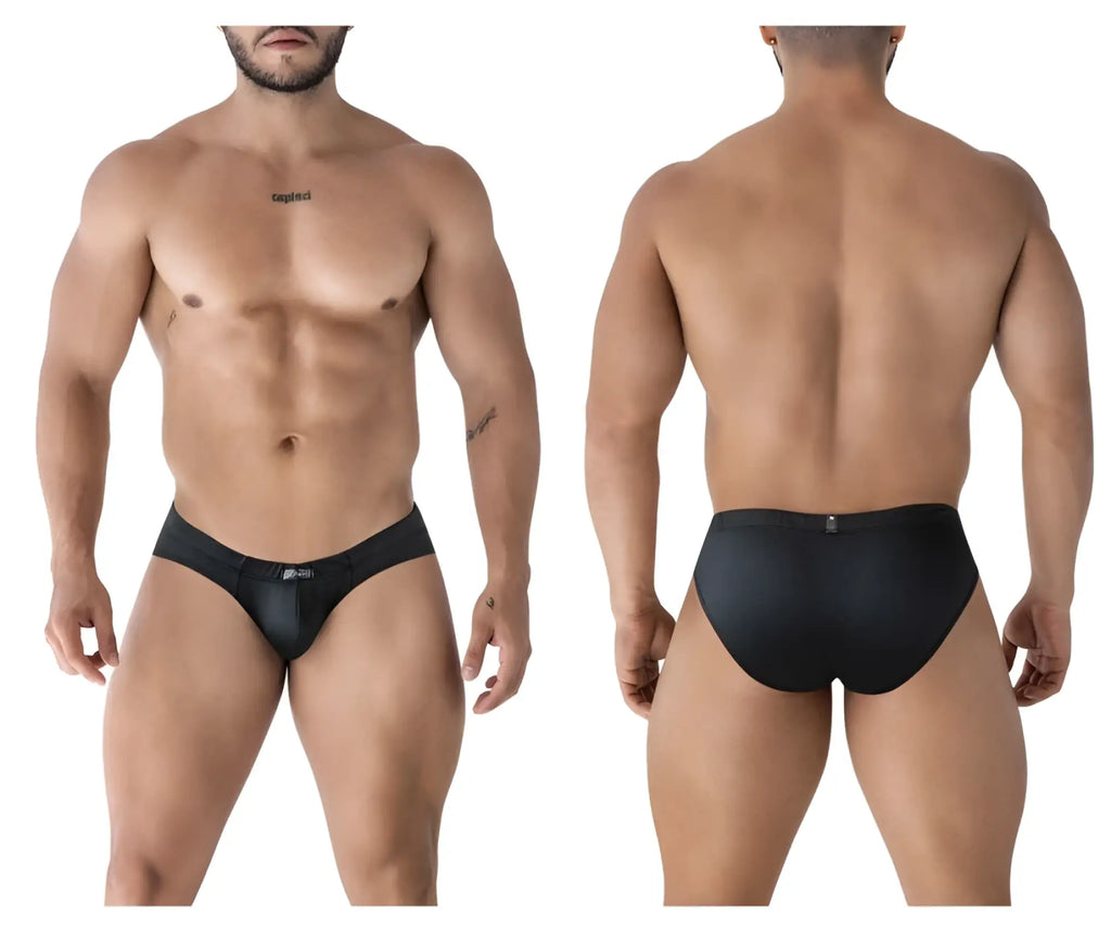 Black xtremen 91207b microfiber briefs with sleek form-fitting design and subtle branding on the waistband
