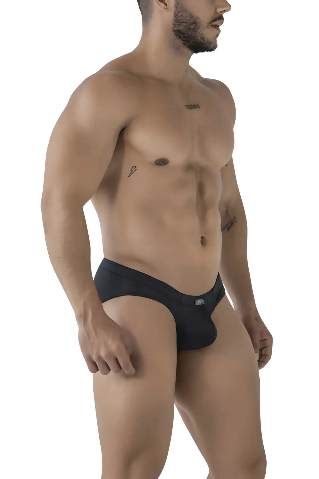 Black xtremen 91207b microfiber briefs with snug fit and small logo on waistband front view