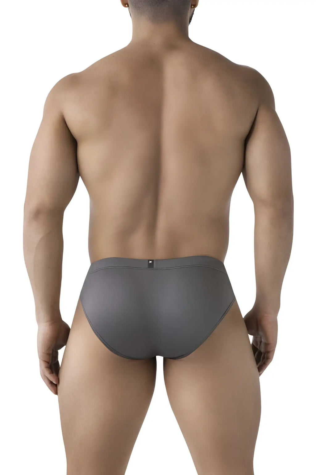 Gray xtremen 91207b microfiber men’s briefs with a smooth form-fitting design and small black logo on waistband