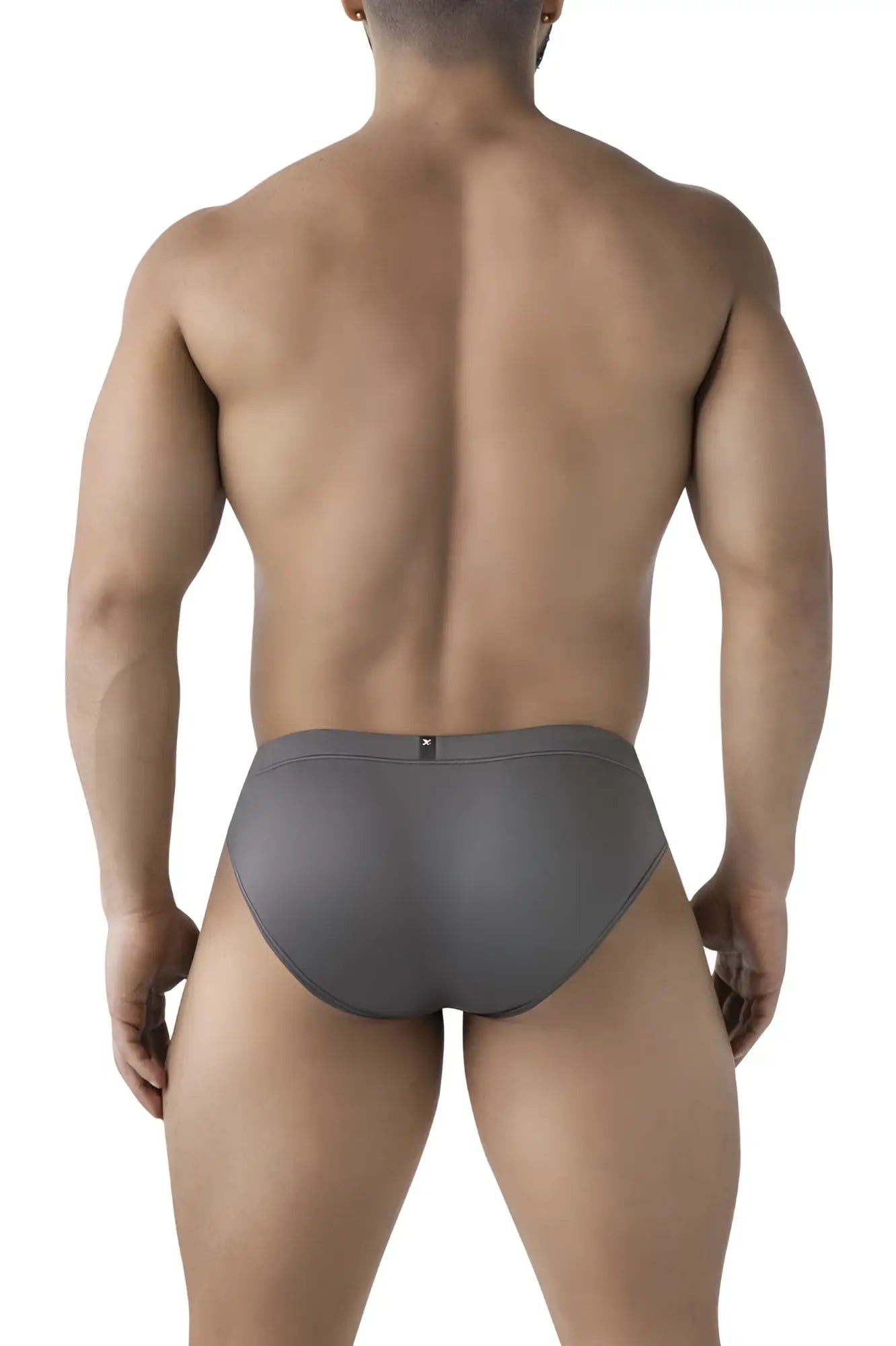 Gray xtremen 91207b microfiber men’s briefs with a smooth form-fitting design and small black logo on waistband