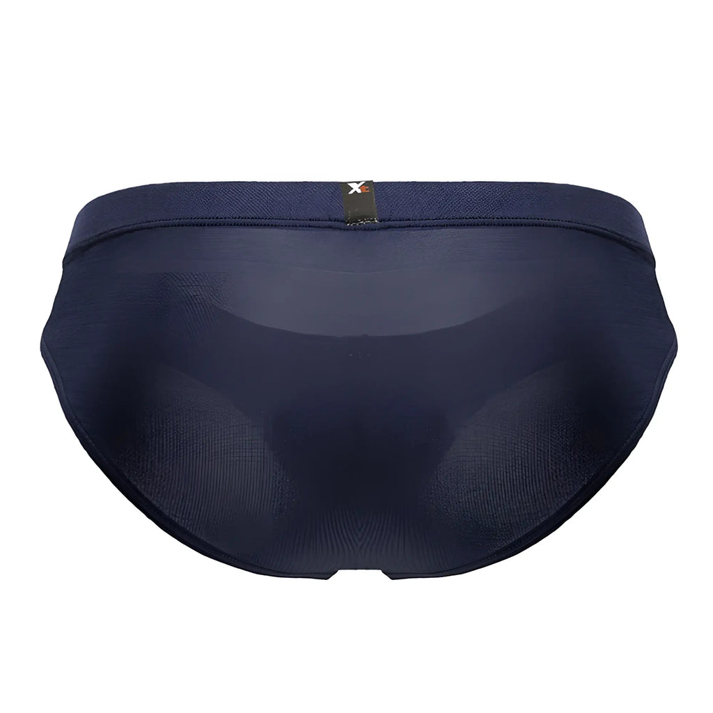 Navy blue xtremen 91207B microfiber briefs with smooth form fitting fabric and a small black waistband tag