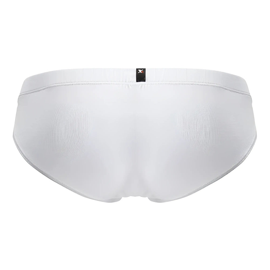 White xtremen 91207b microfiber briefs with ribbed texture and small black brand tag on the waistband