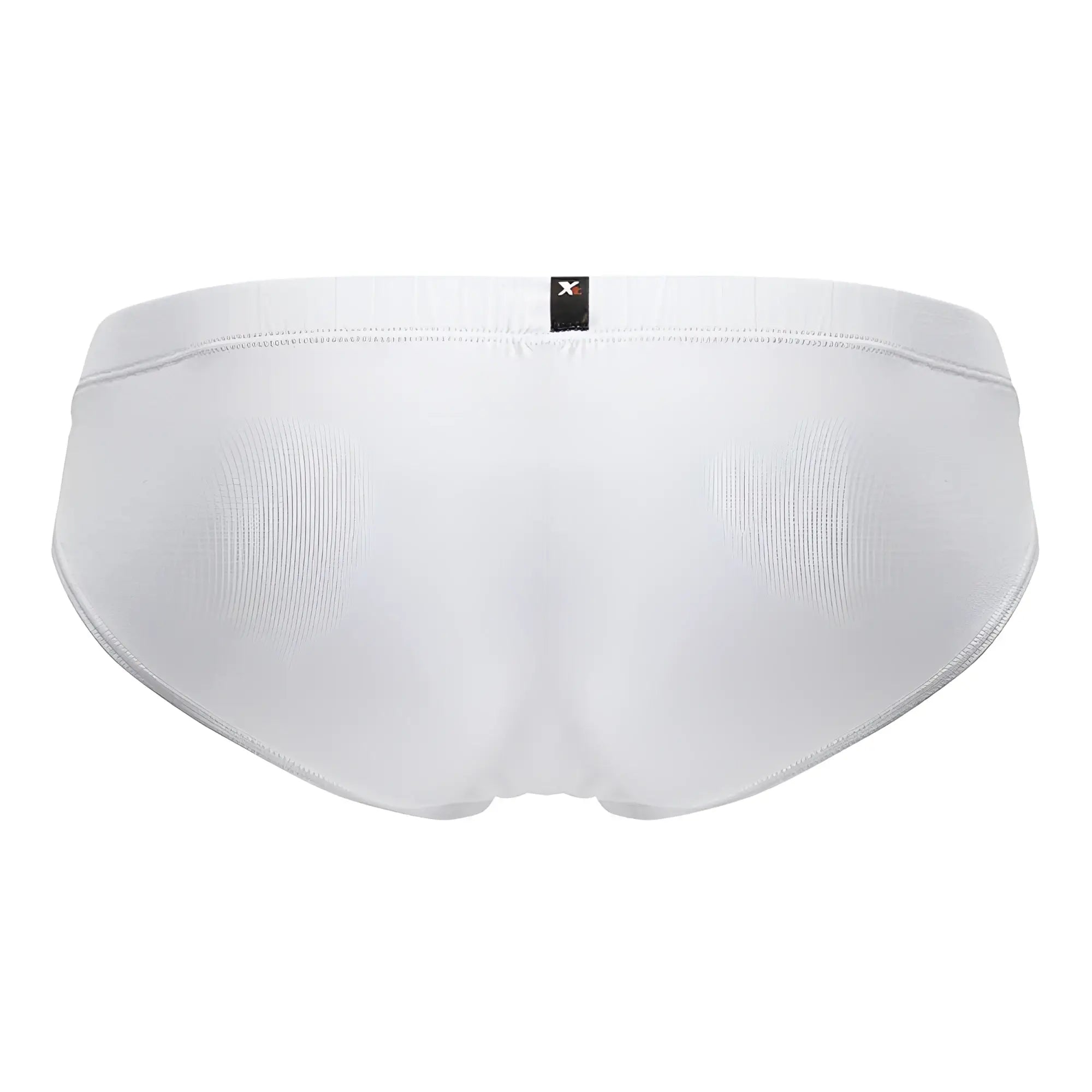 White xtremen 91207b microfiber briefs with ribbed texture and small black brand tag on the waistband