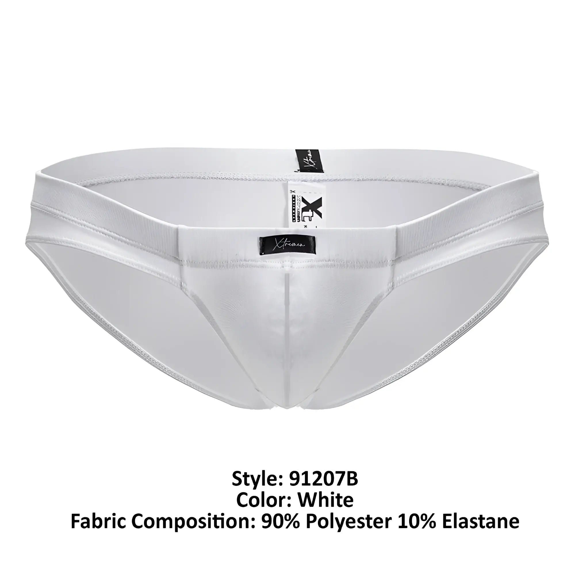 White xtremen 91207b microfiber briefs with sleek form fitting design and elastic waistband shown from the back