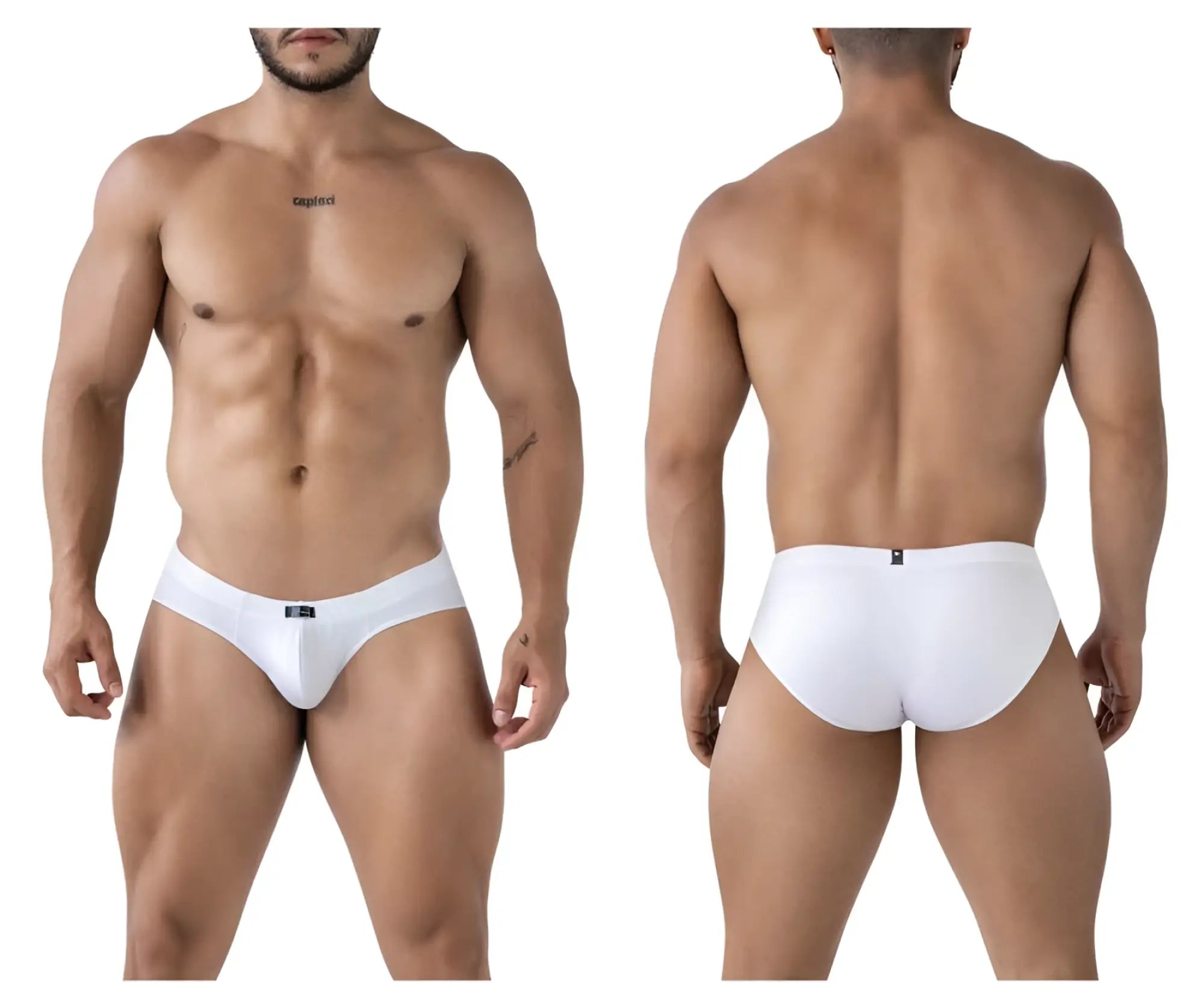 White xtremen 91207b microfiber briefs with sleek form-fitting design and subtle logo on waistband