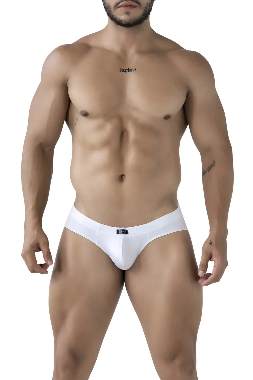 White xtremen 91207b microfiber briefs with sleek minimalist design and small black logo on the front