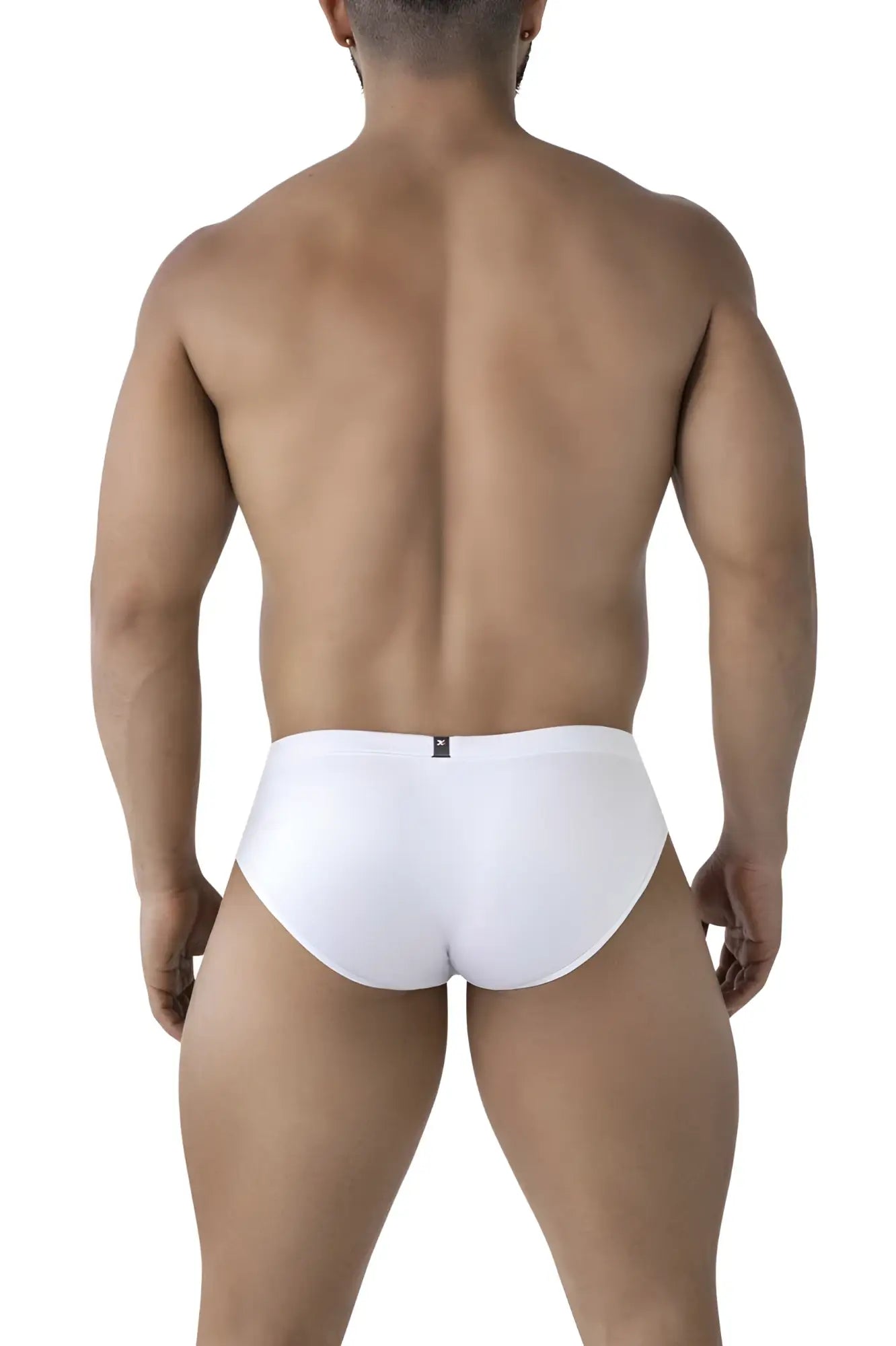 White Xtremen 91207B microfiber briefs with smooth form-fitting design and small black logo on the waistband
