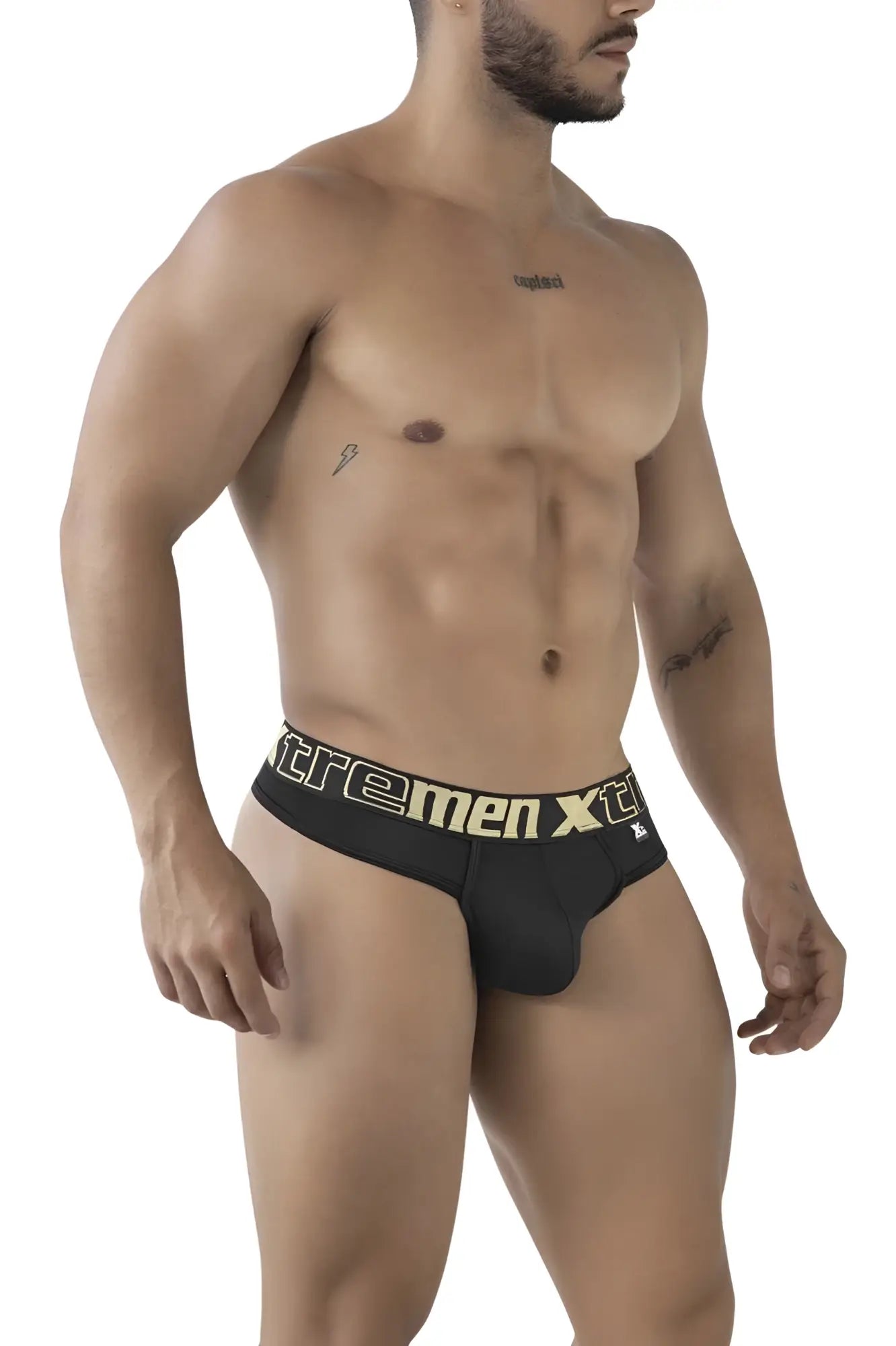 Black xtremen 91208b microfiber briefs with gold and black extreme x logo on waistband for comfortable wear