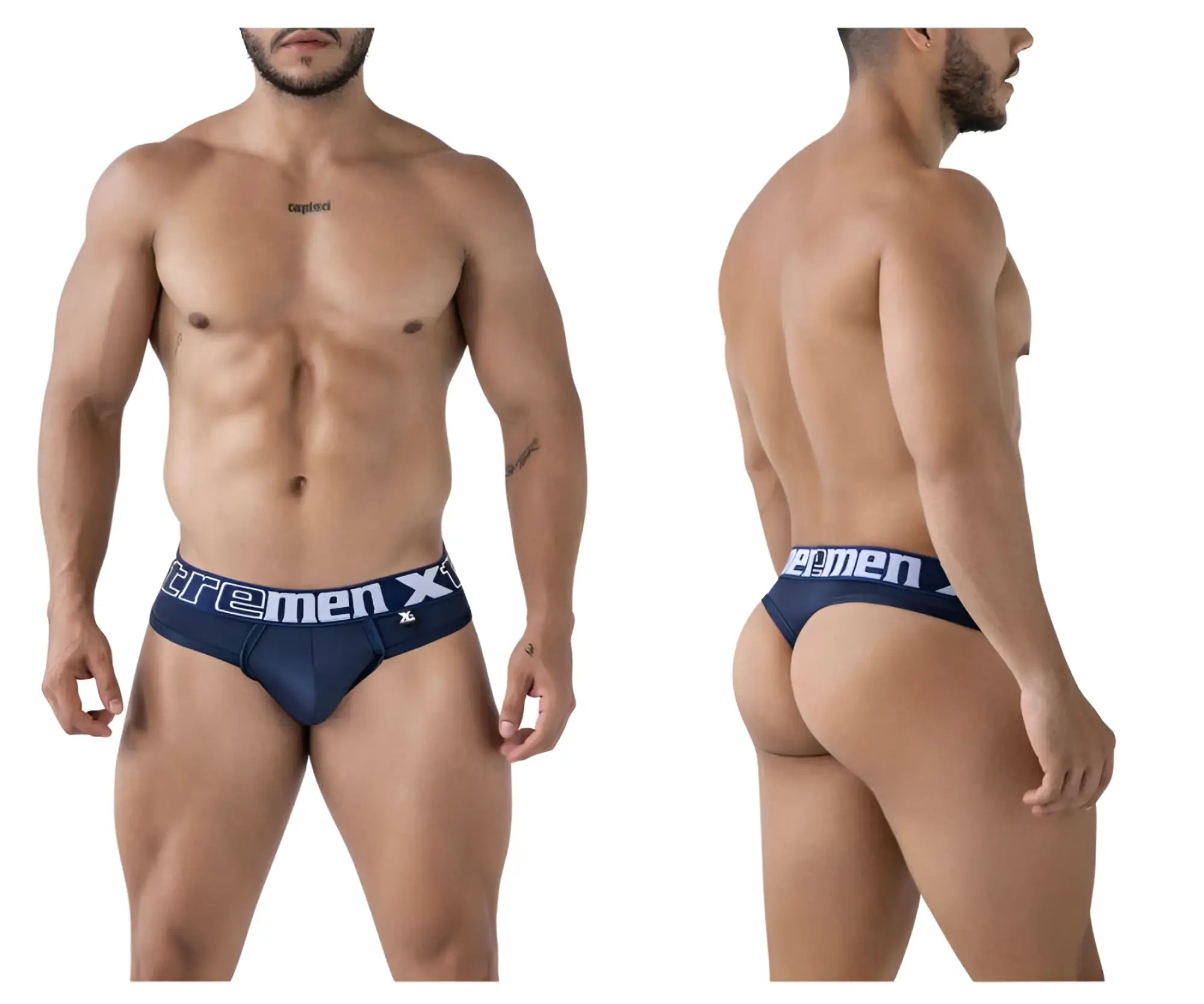Navy blue cotton briefs with white extremenx branded waistband from Xtremen 91208B microfiber thongs collection