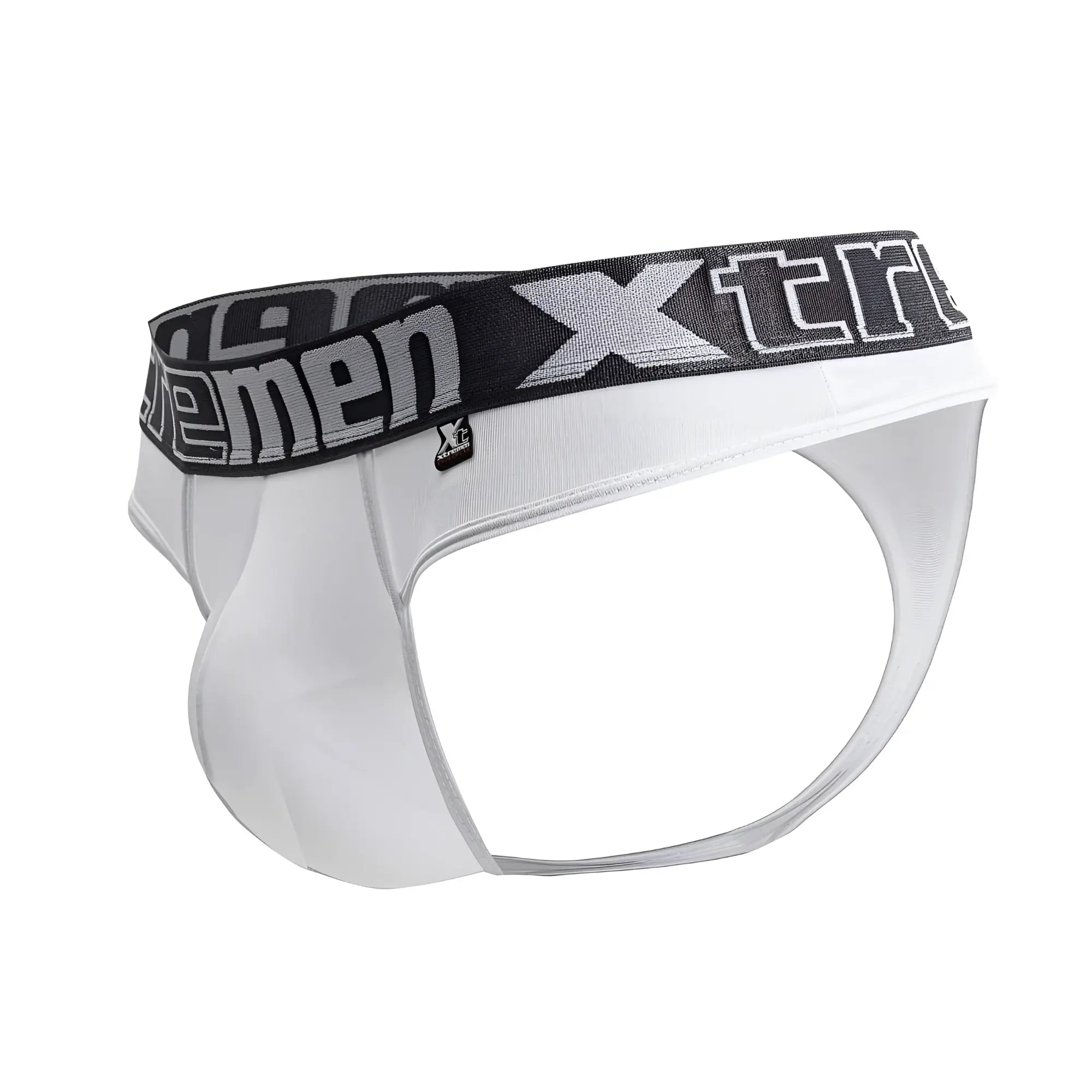 White xtremen 91208b microfiber briefs with black elastic waistband gray xtreme branding and xp logo tag