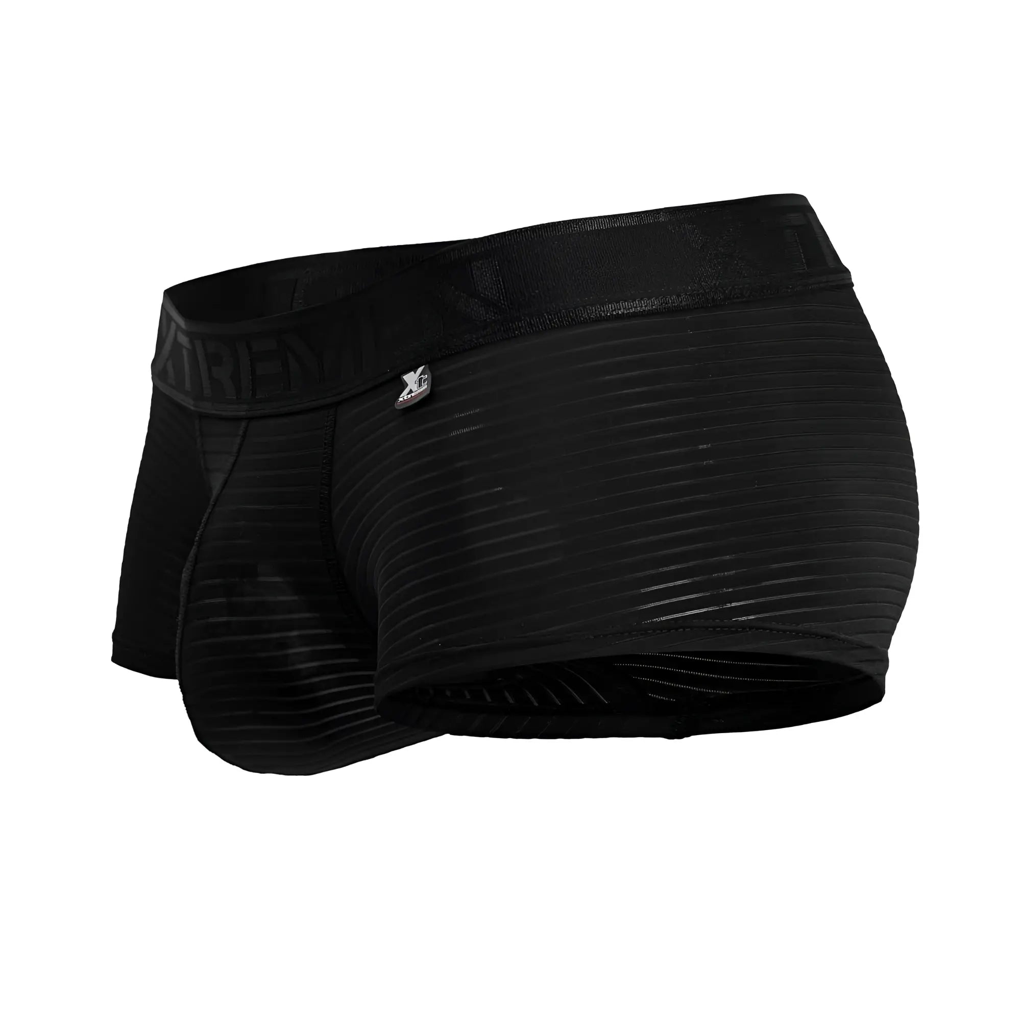 Black Xtremen 91209B microfiber trunks with ribbed texture and elastic waistband featuring the brand name