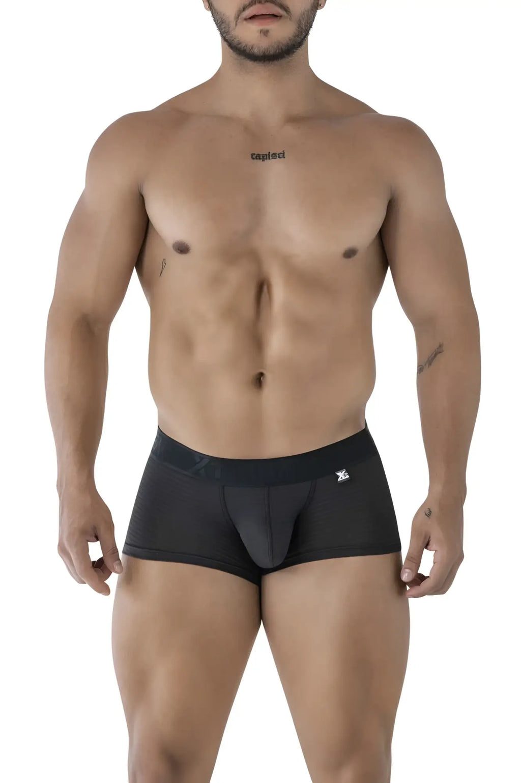 Black xtremen 91209b microfiber trunks with contoured pouch elastic waistband and small white logo on front